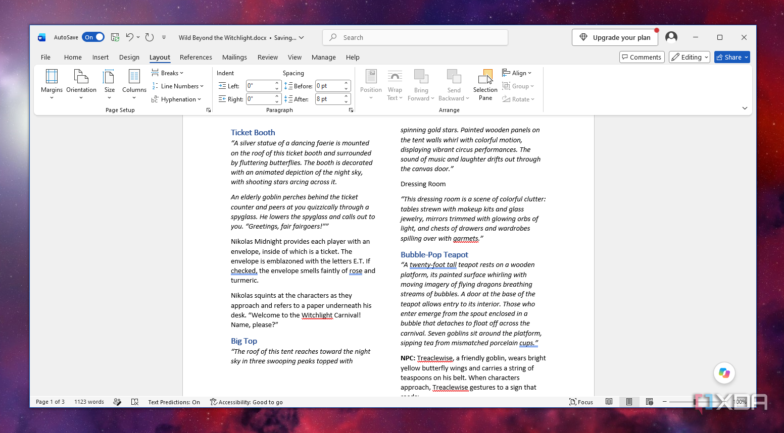 A column break in MS Office