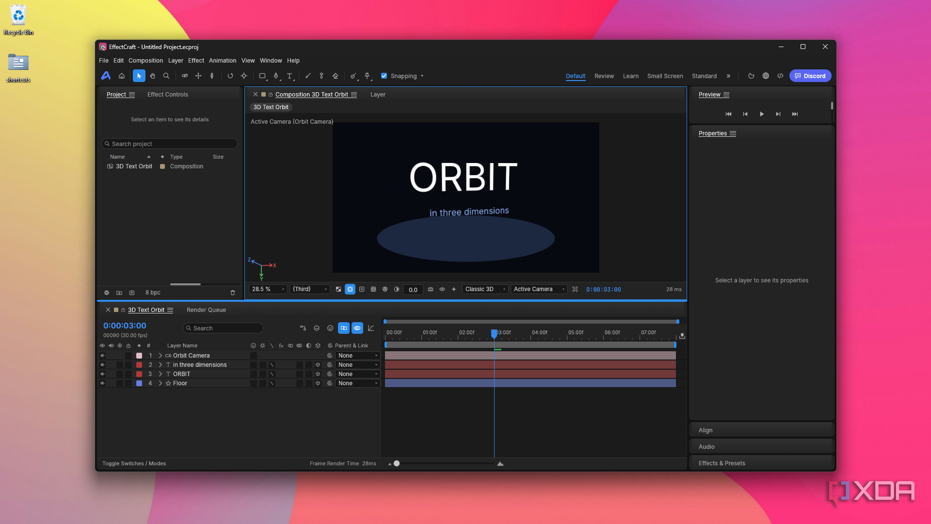 composition canvas with ORBIT scene in EffectCraft