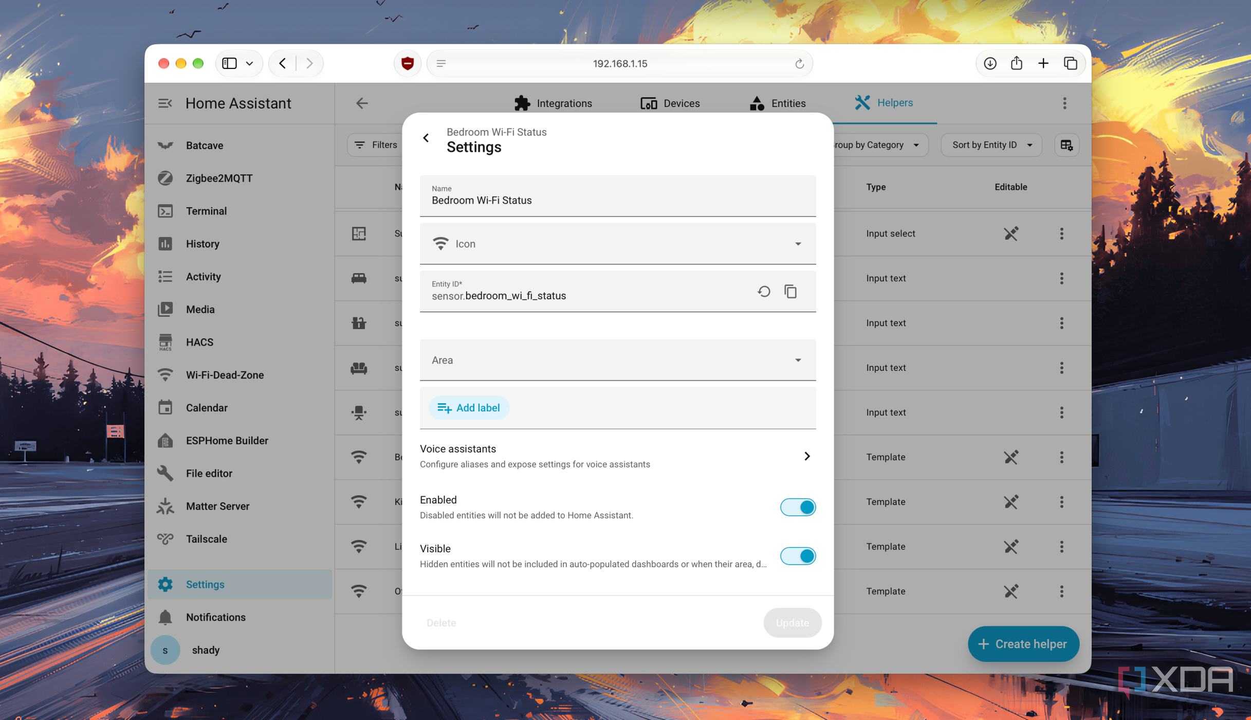 Configuring bedroom Wi-Fi status sensor