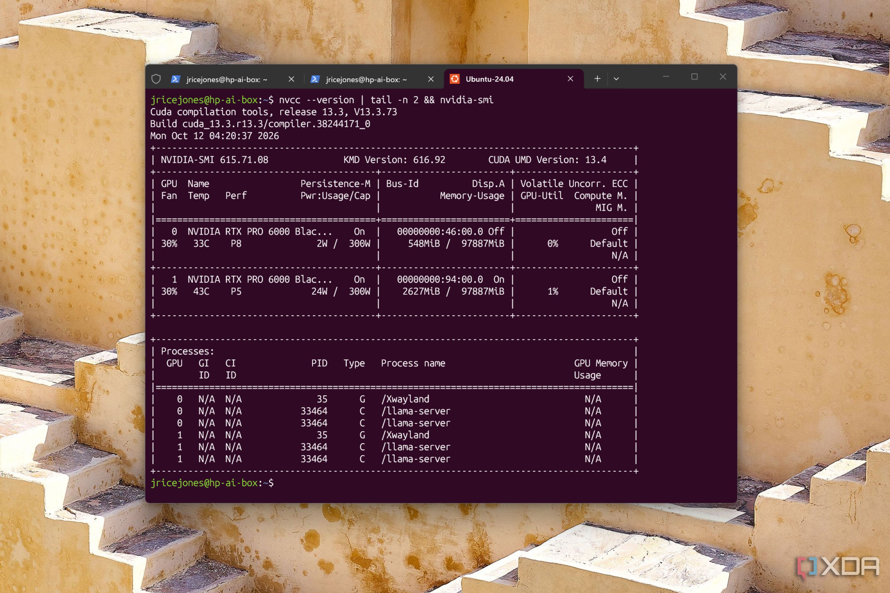 cuda smi in terminal window