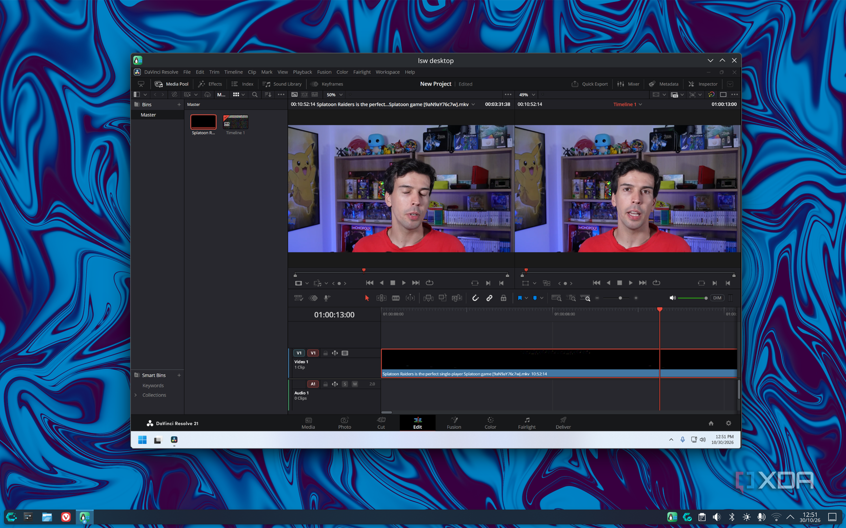 Screenshot of DaVinci Resolve for Windows running on Linux through LSW