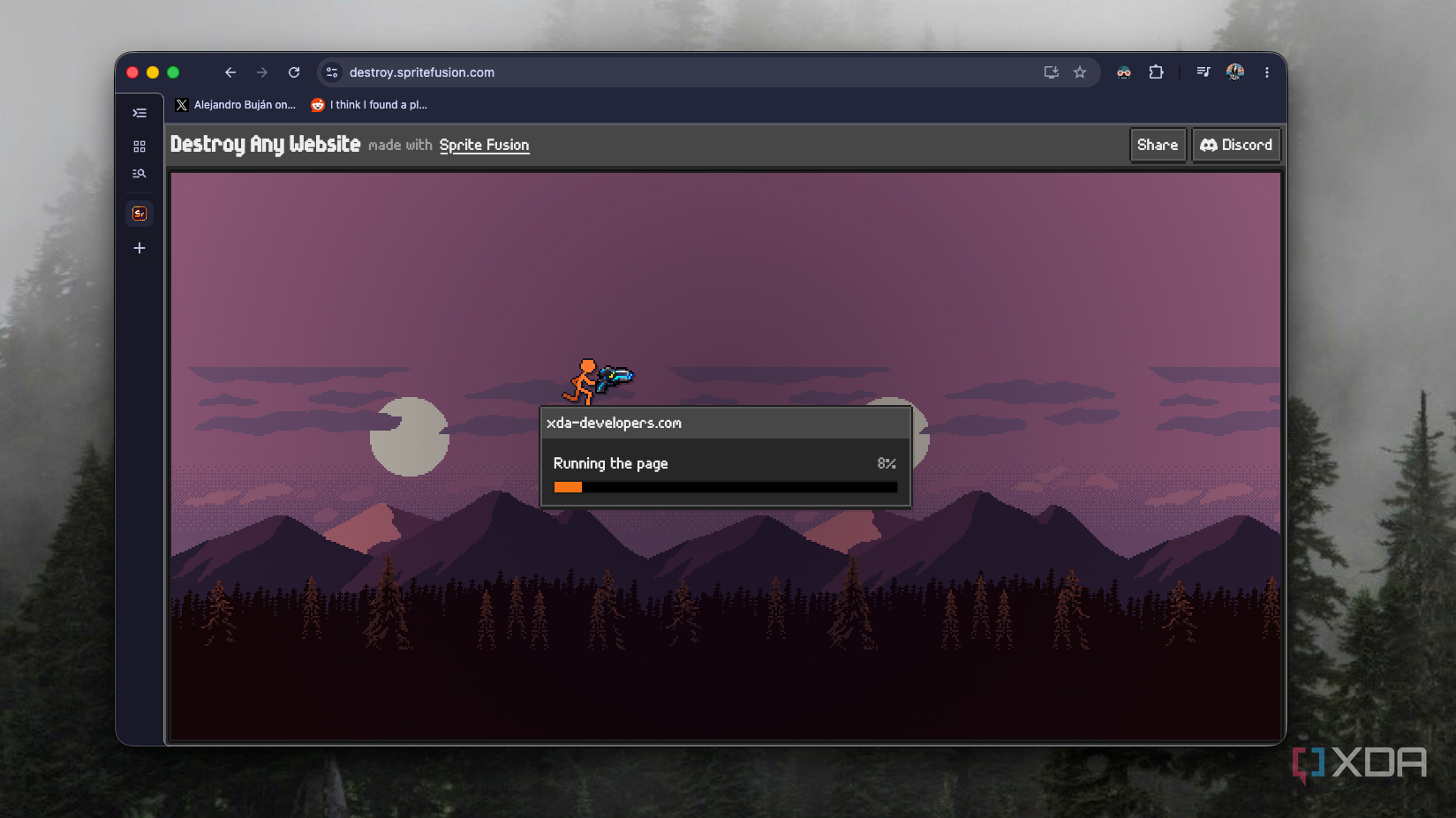 Destroy Any Website loading xda-developers.com as a pixel stick figure waits with a gun