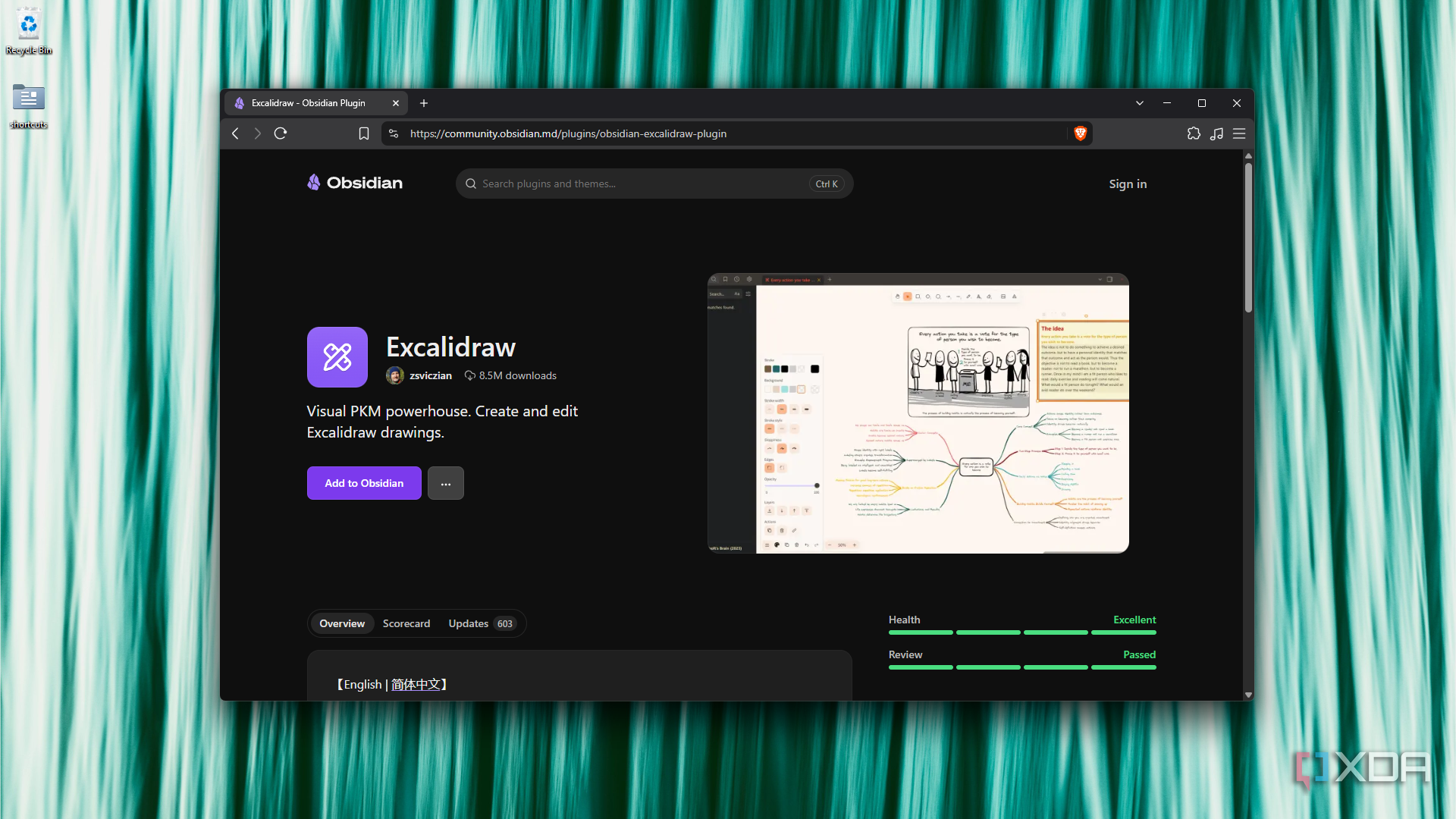 detail page for Excalidraw plugin in Brave