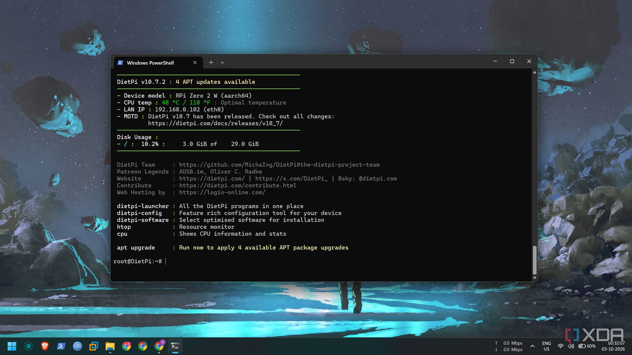screenshot of dietpi bash