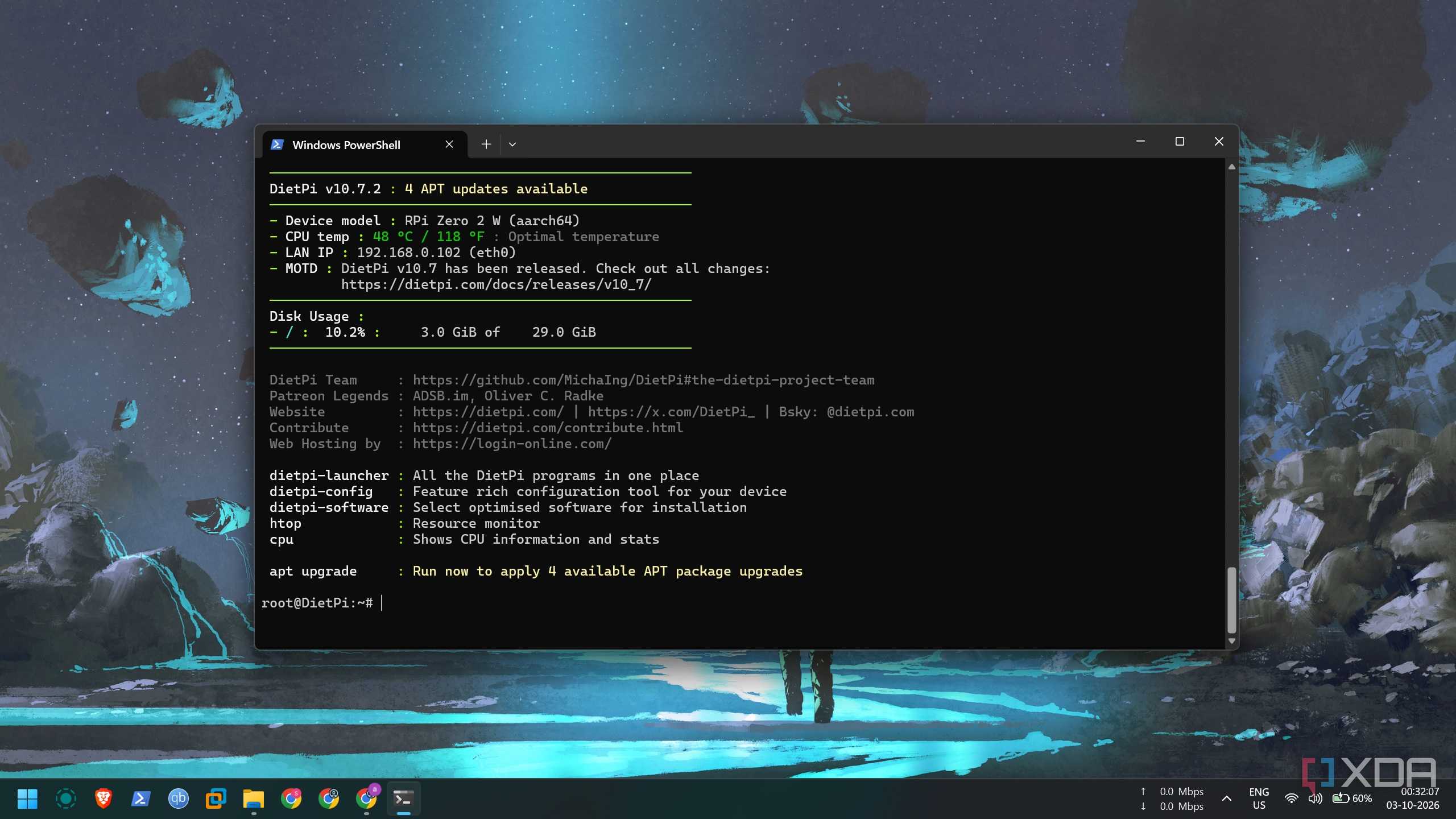 screenshot of dietpi bash