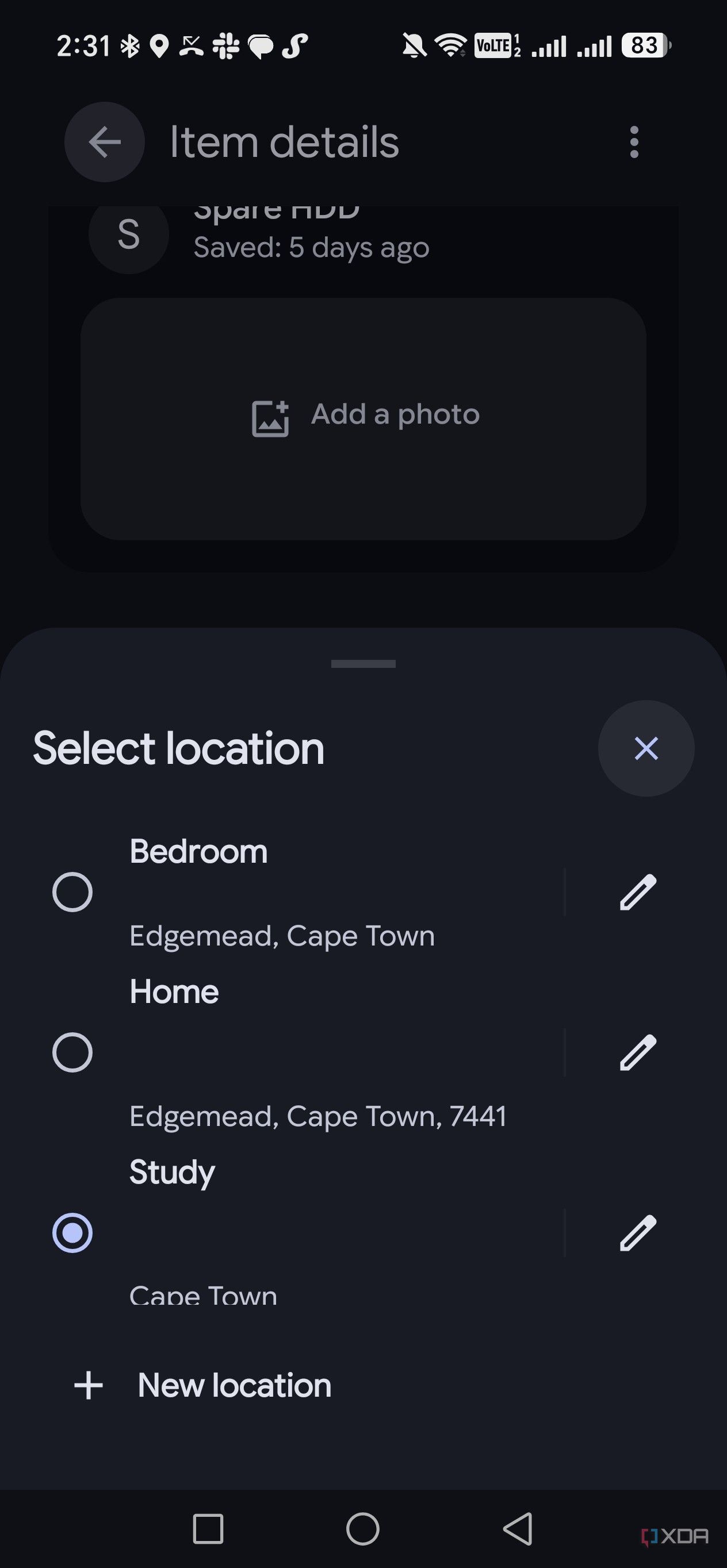 different locations in find hub remembered