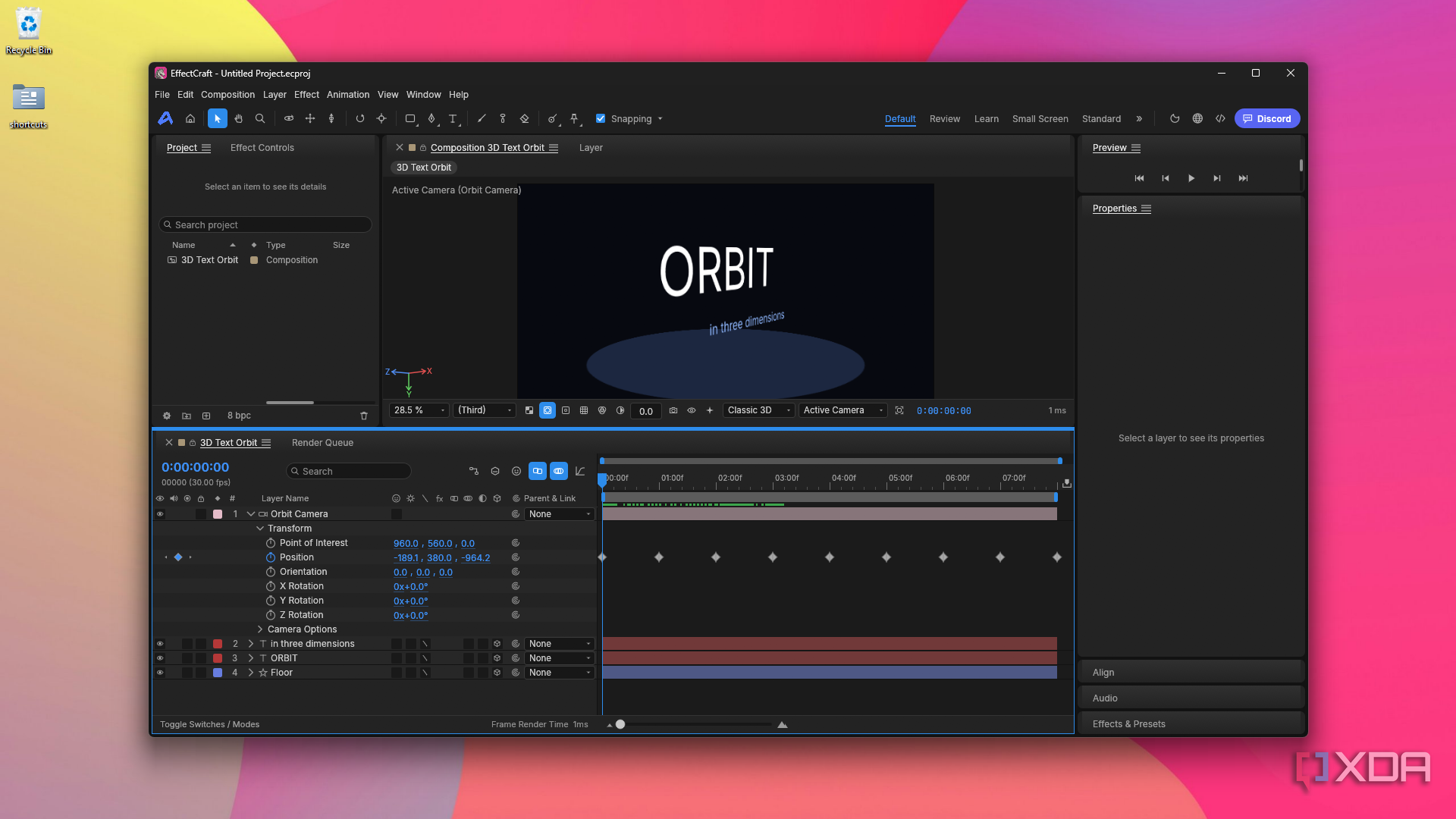 displaying Orbit Camera transform keyframes in EffectCraft