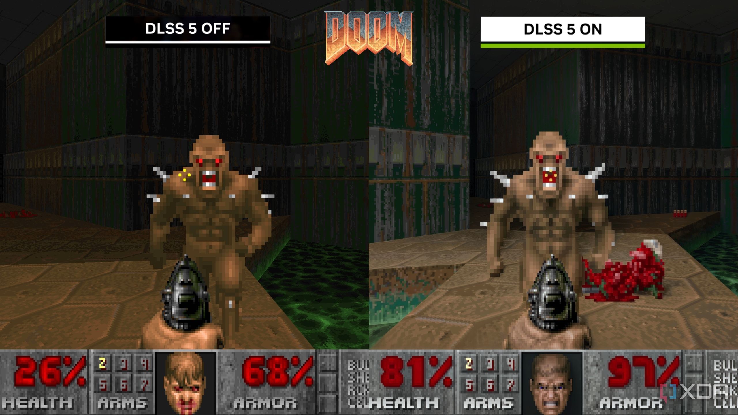 DLSS 5 comparison in Doom 1993.