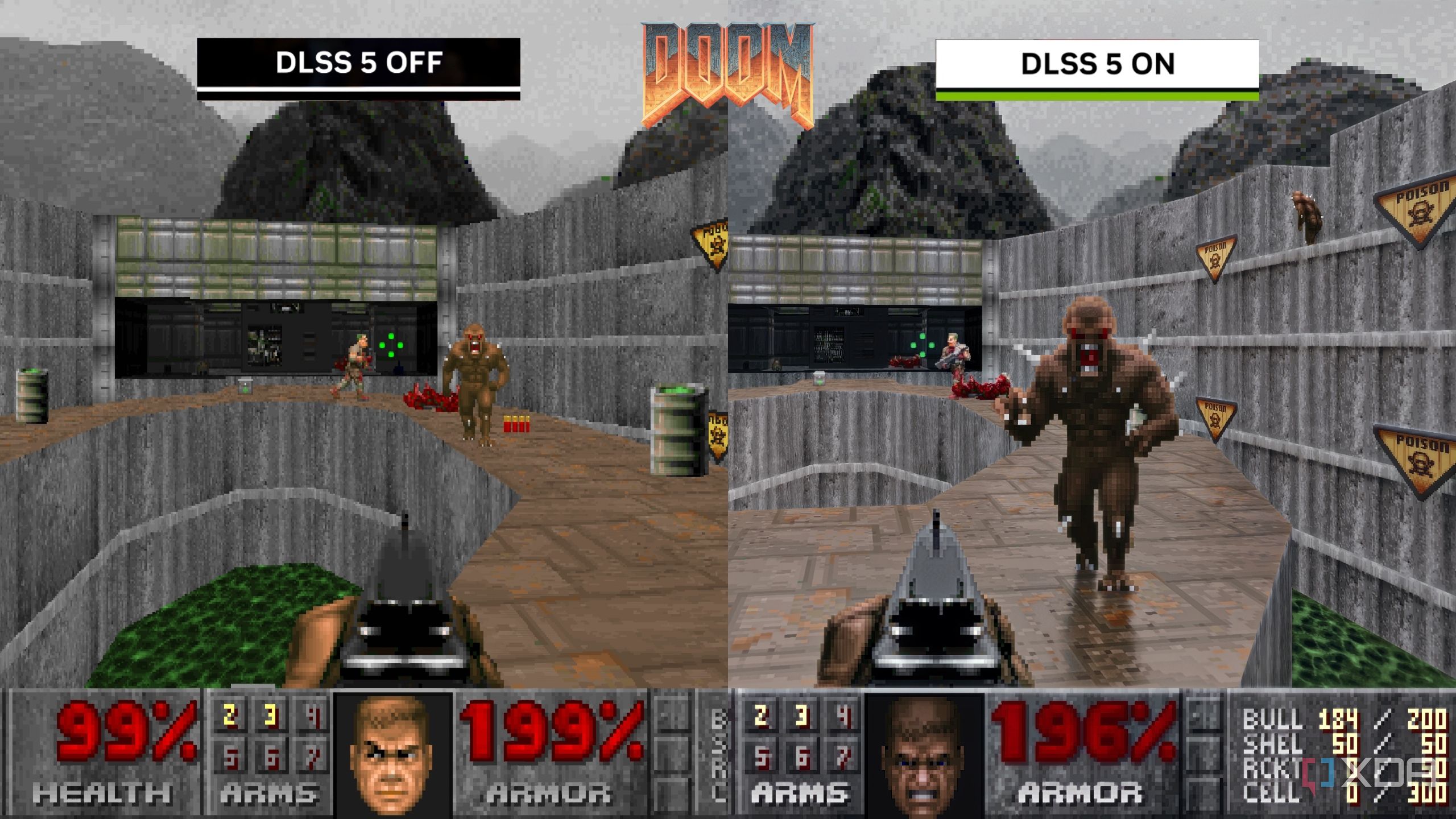 DLSS 5 comparison in Doom 1993.
