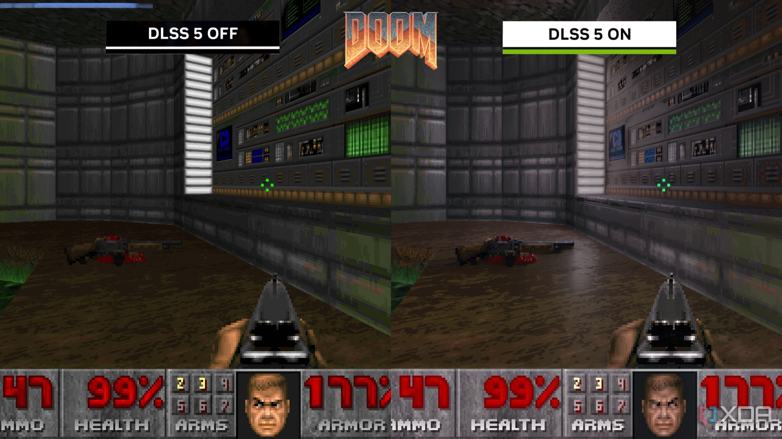 DLSS 5 comparison in Doom 1993.