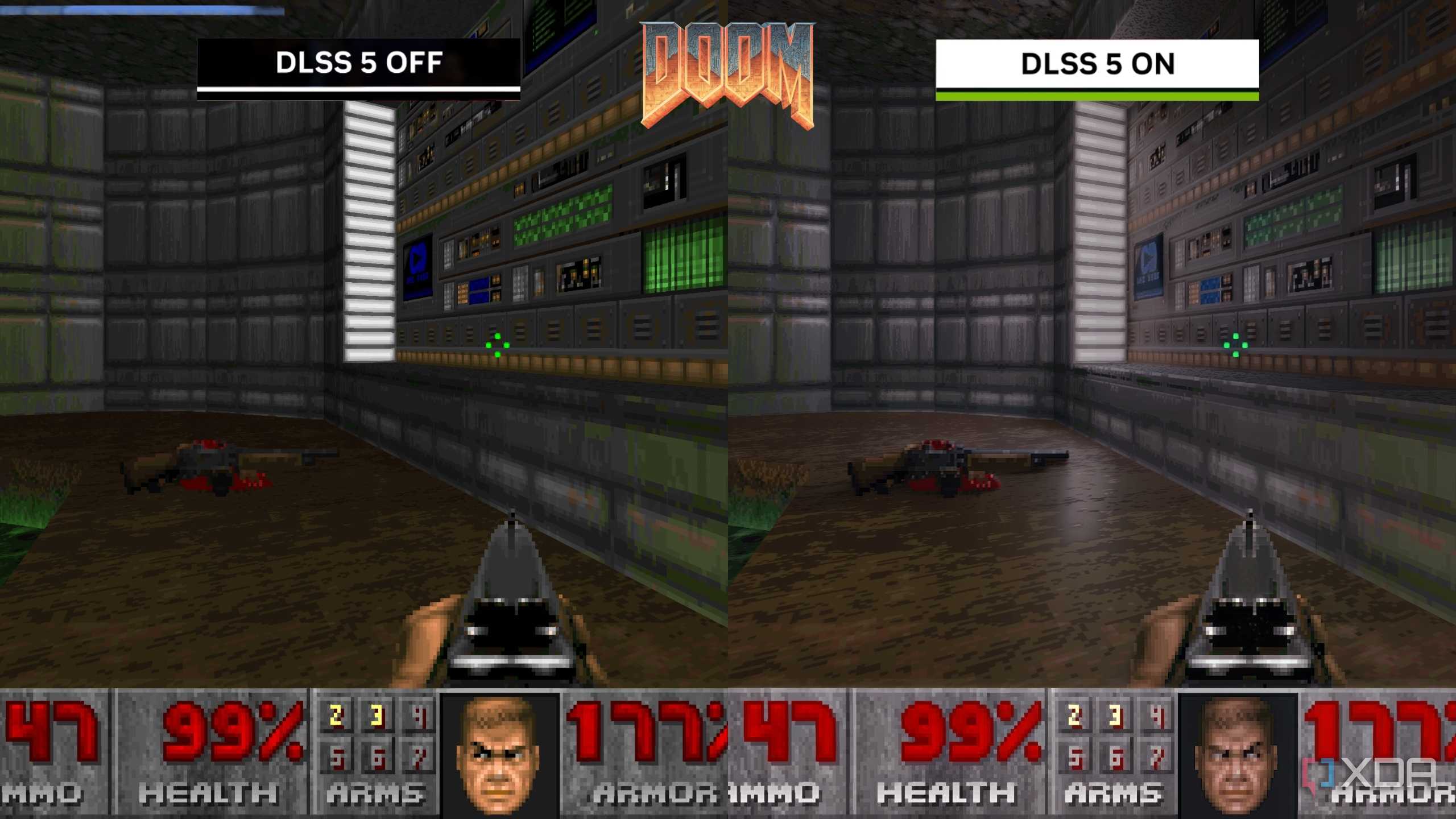 DLSS 5 comparison in Doom 1993.