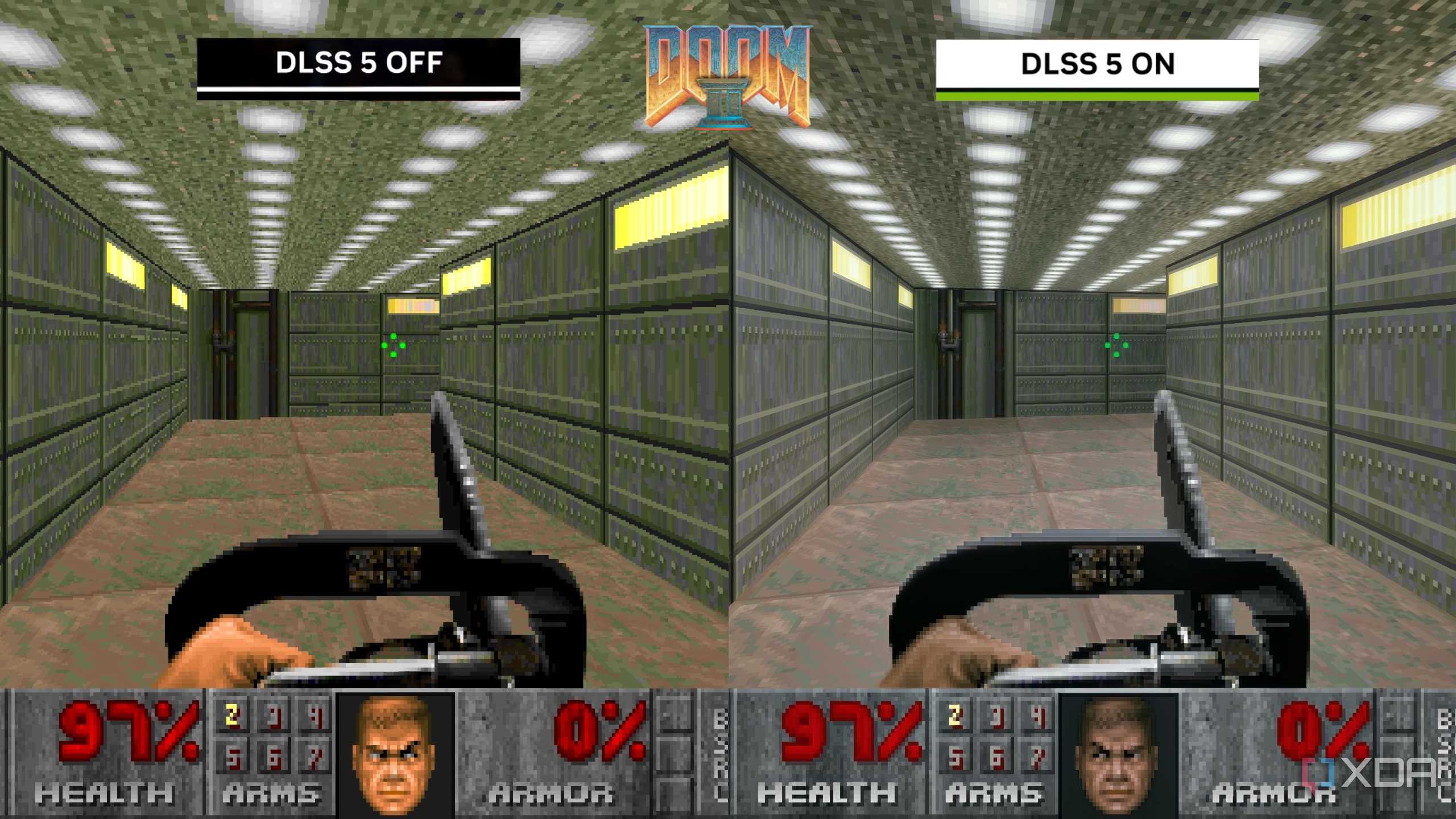 DLSS 5 comparison in Doom II, 1994