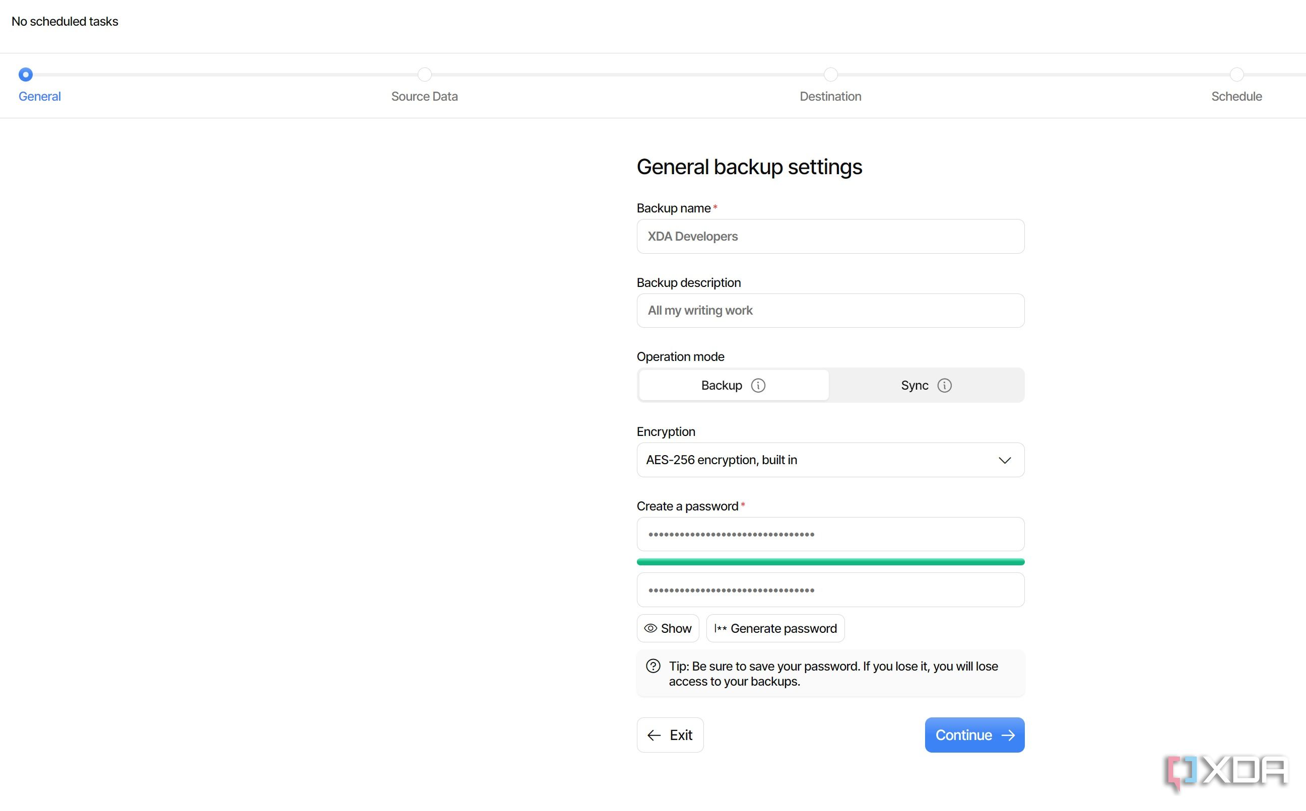 Duplicati backup settings