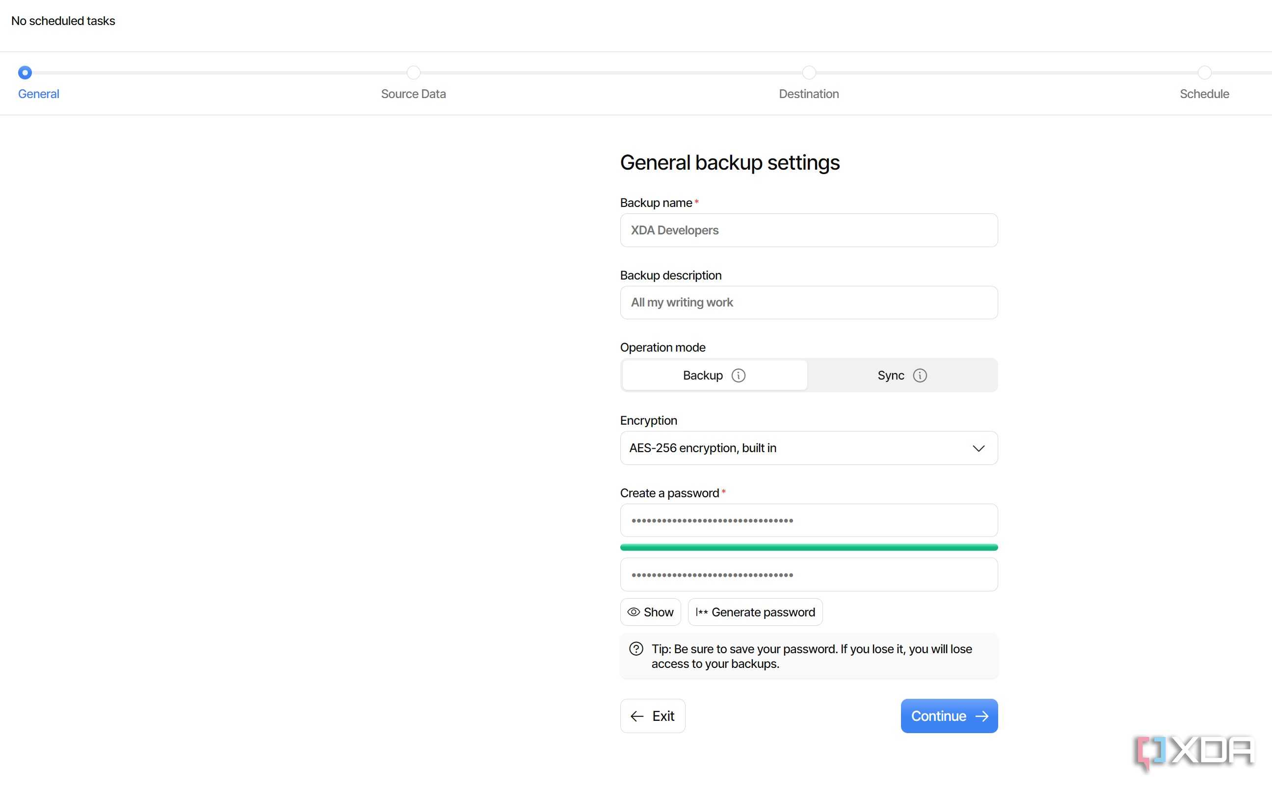Duplicati backup settings