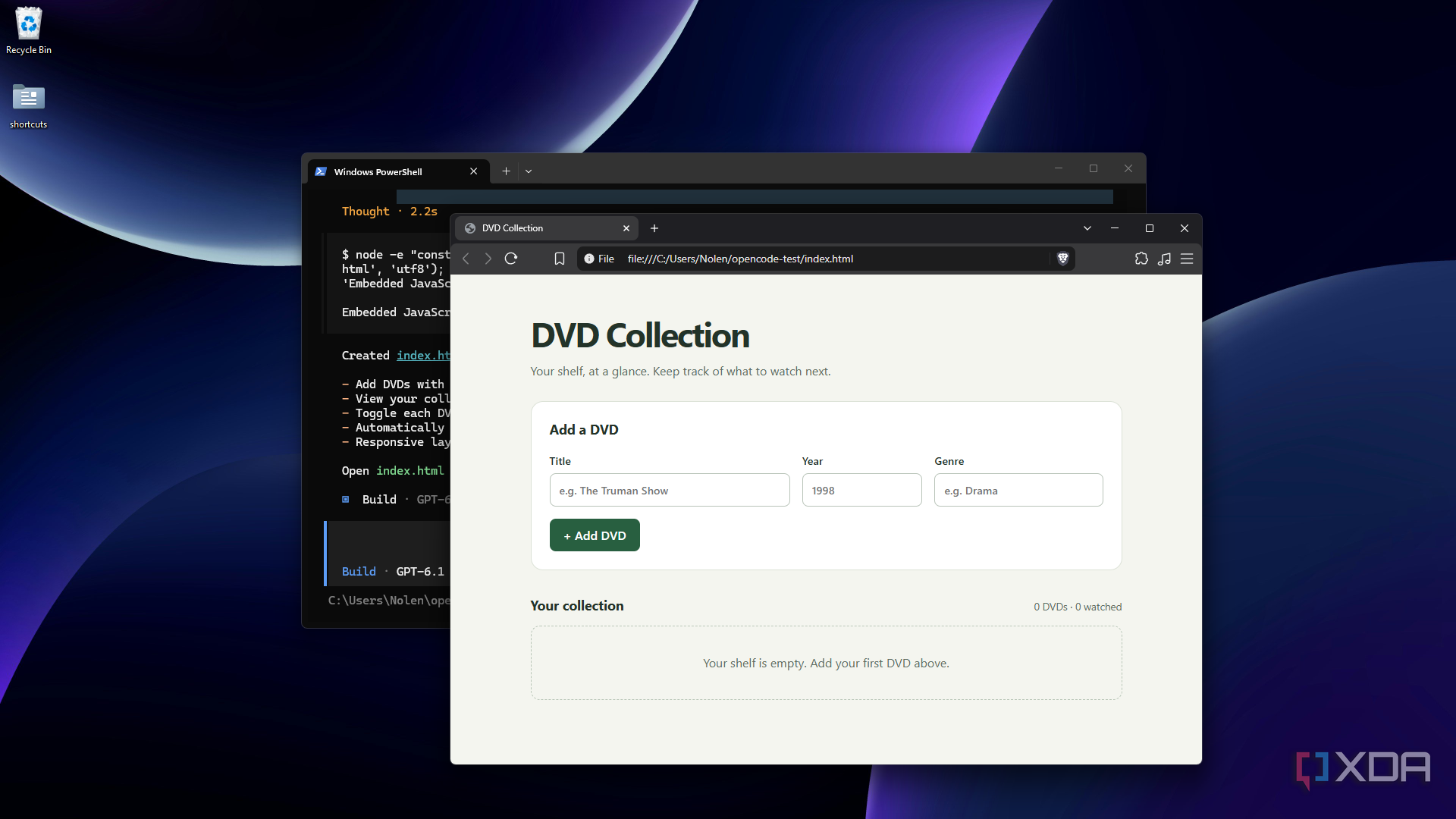DVD Collection output from OpenCode in Brave