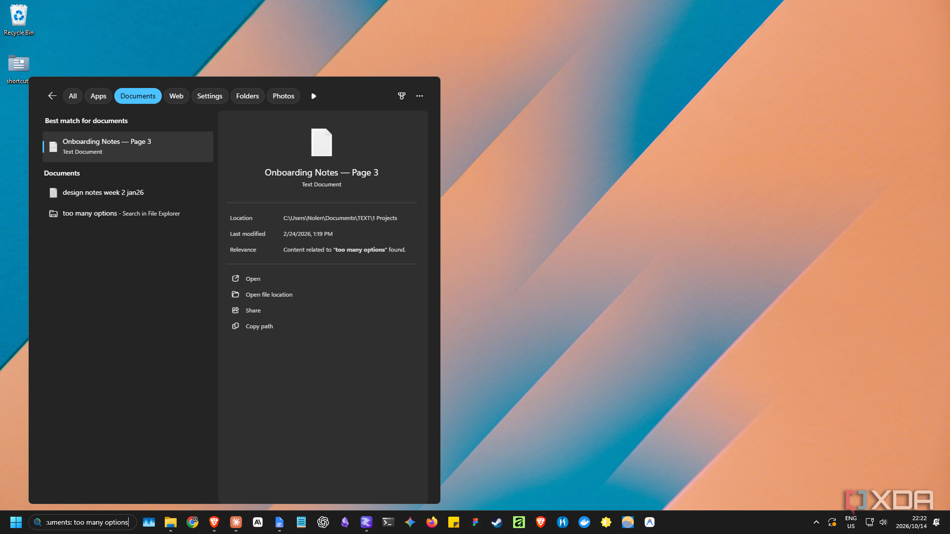 easy Windows Search hit for too many options