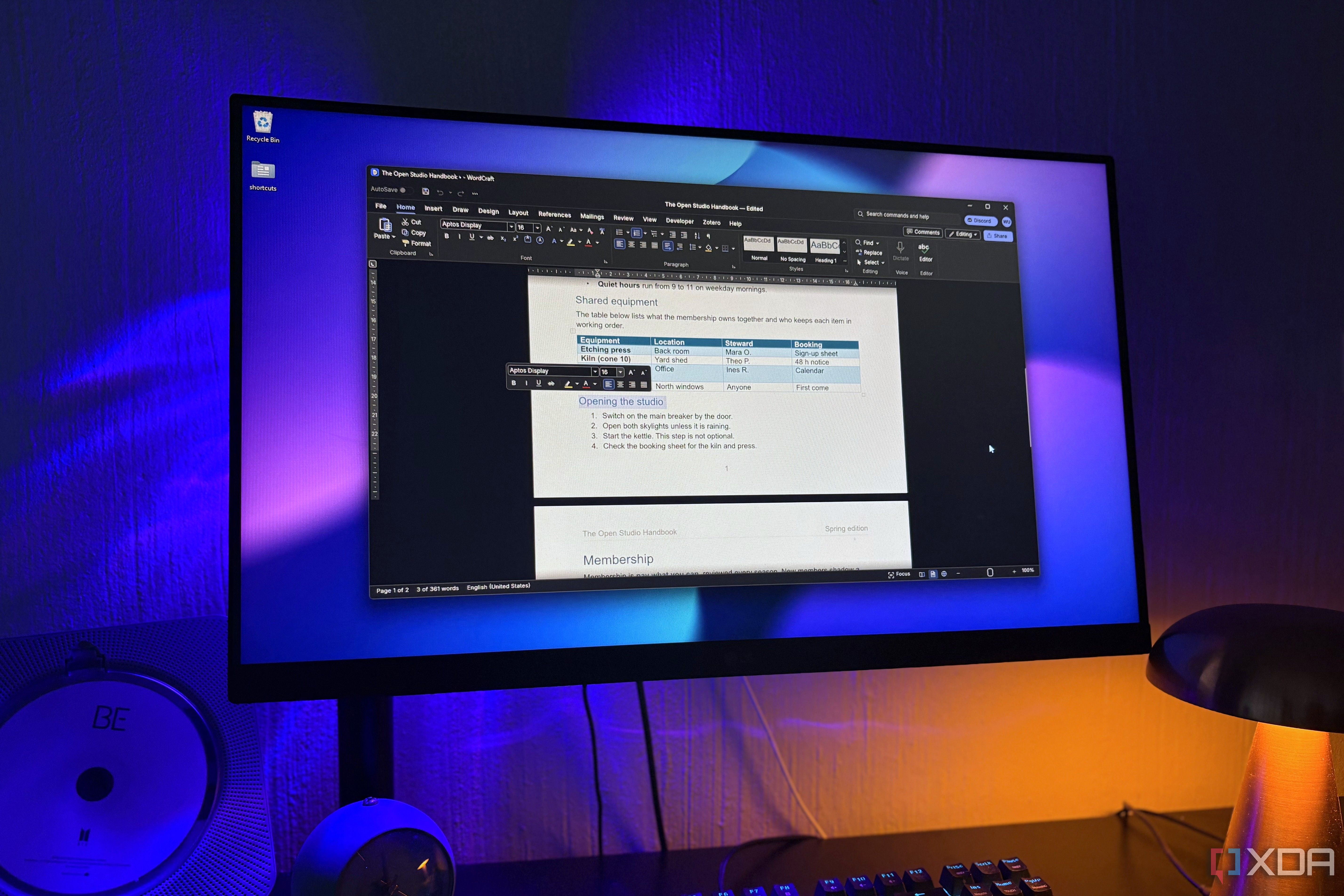 editing document in wordcraft on desktop pc