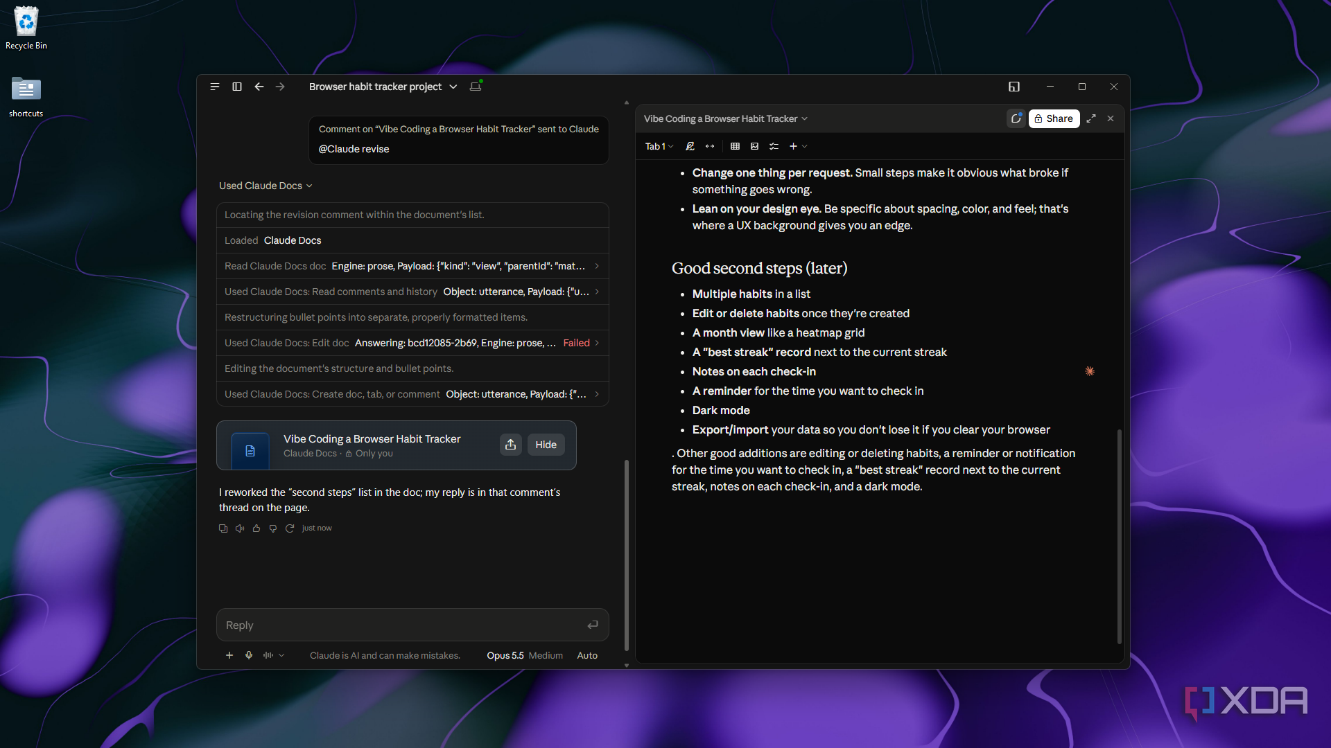 editing via comment thread in Claude Doc