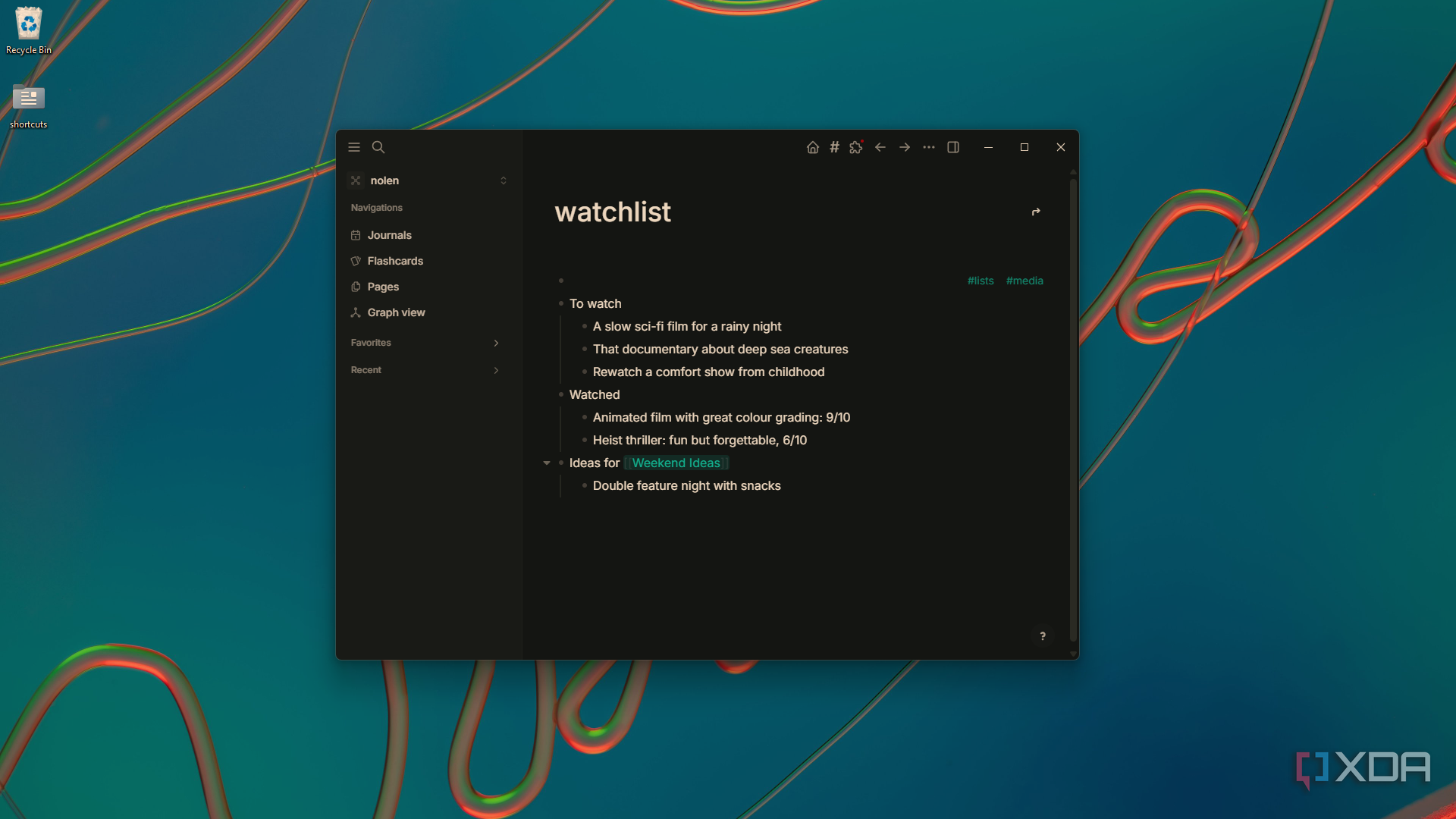 everything in watchlist page in Logseq