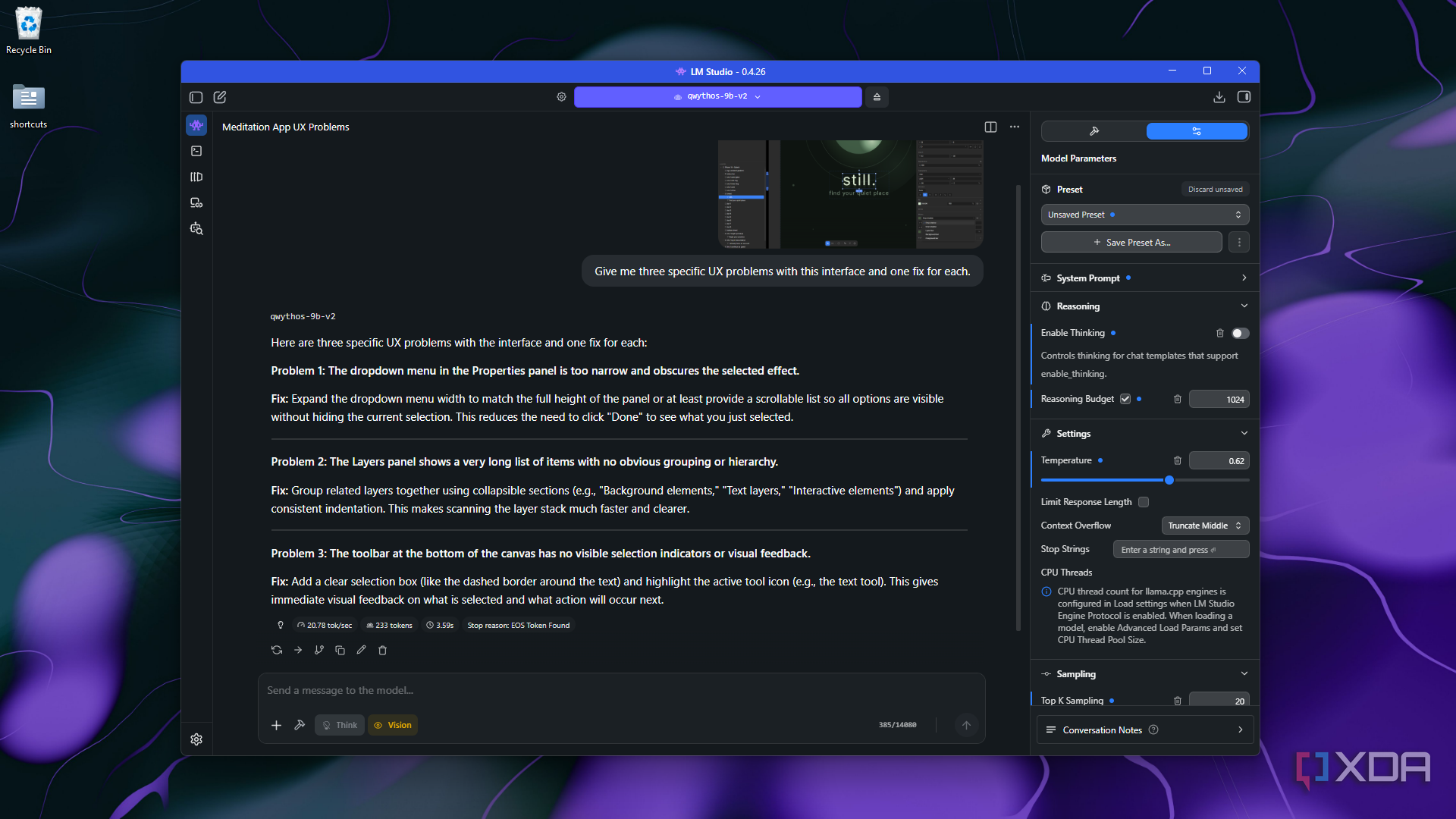 examining meditation app screenshot in LM Studio
