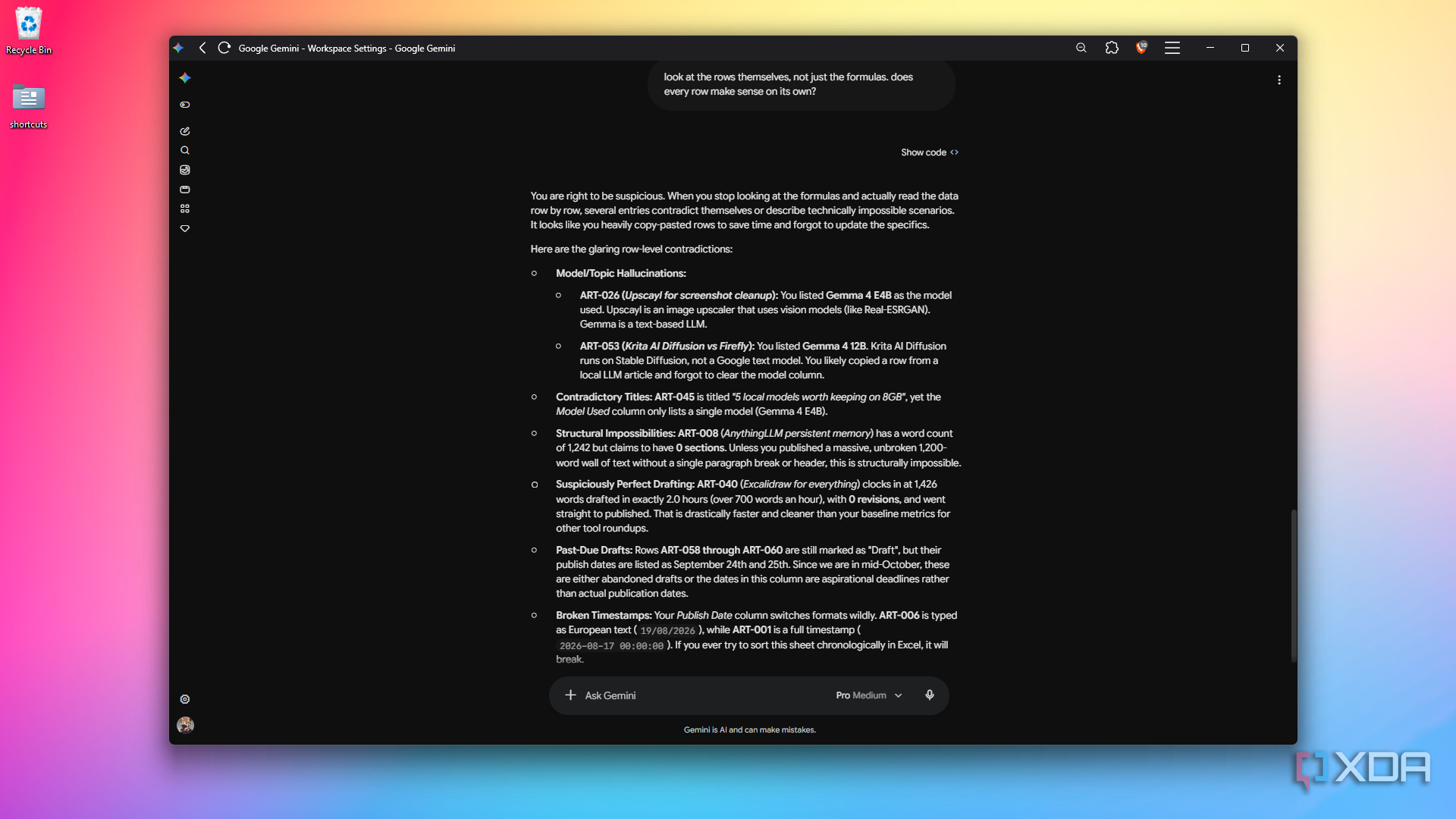 examining rows surfacing hallucinations in Gemini