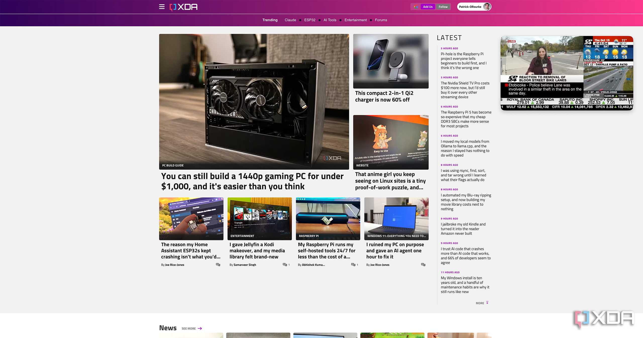 Famelack's picture-in-picture mode with CP24 playing