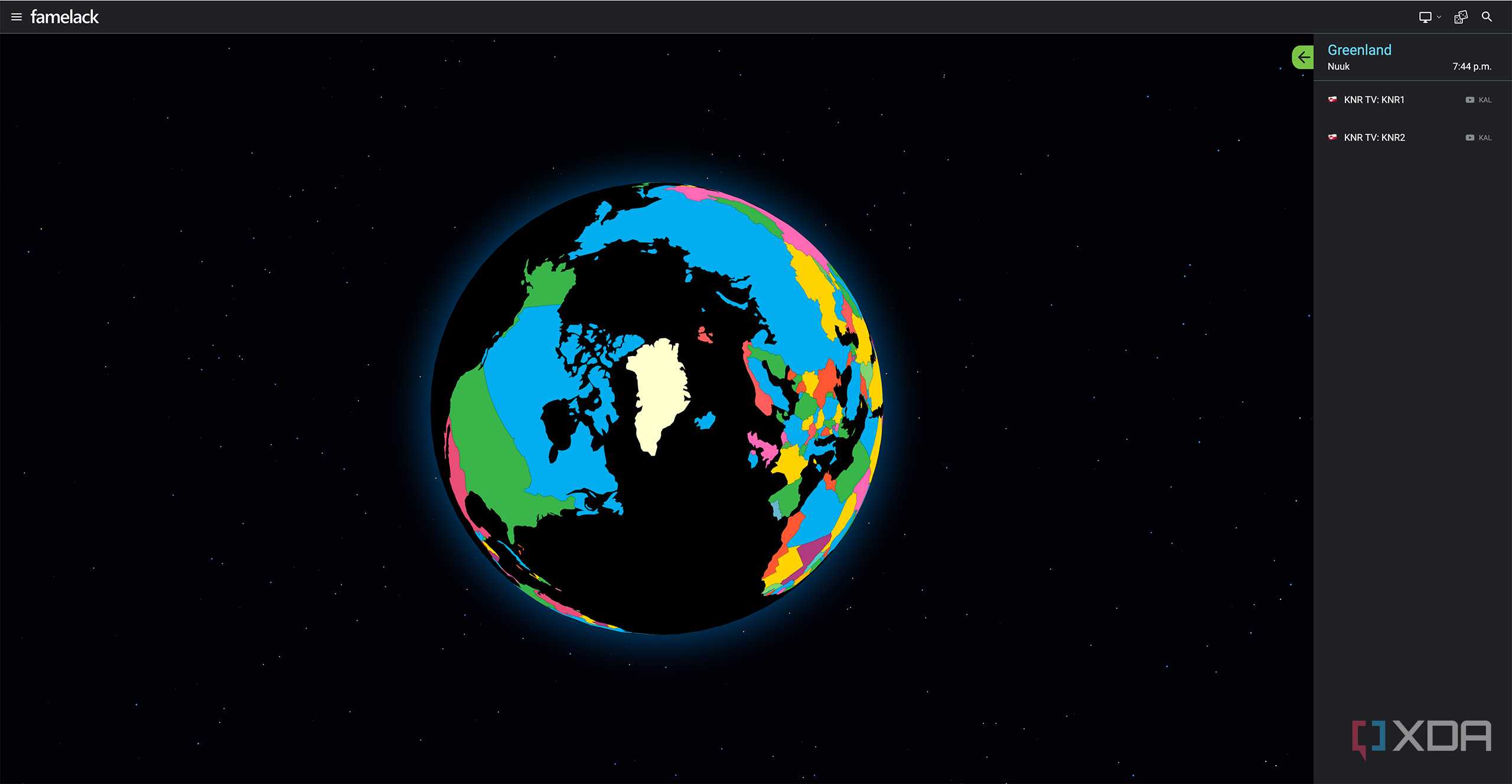 A screenshot of Famelack's Greeland channels