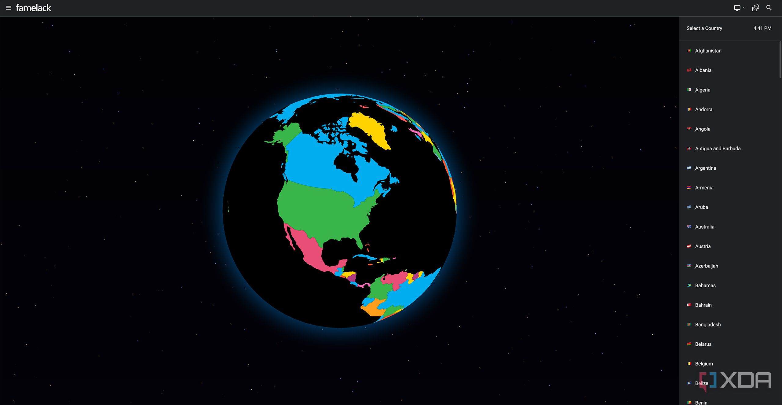 A screenshot of Famelack's homepage 