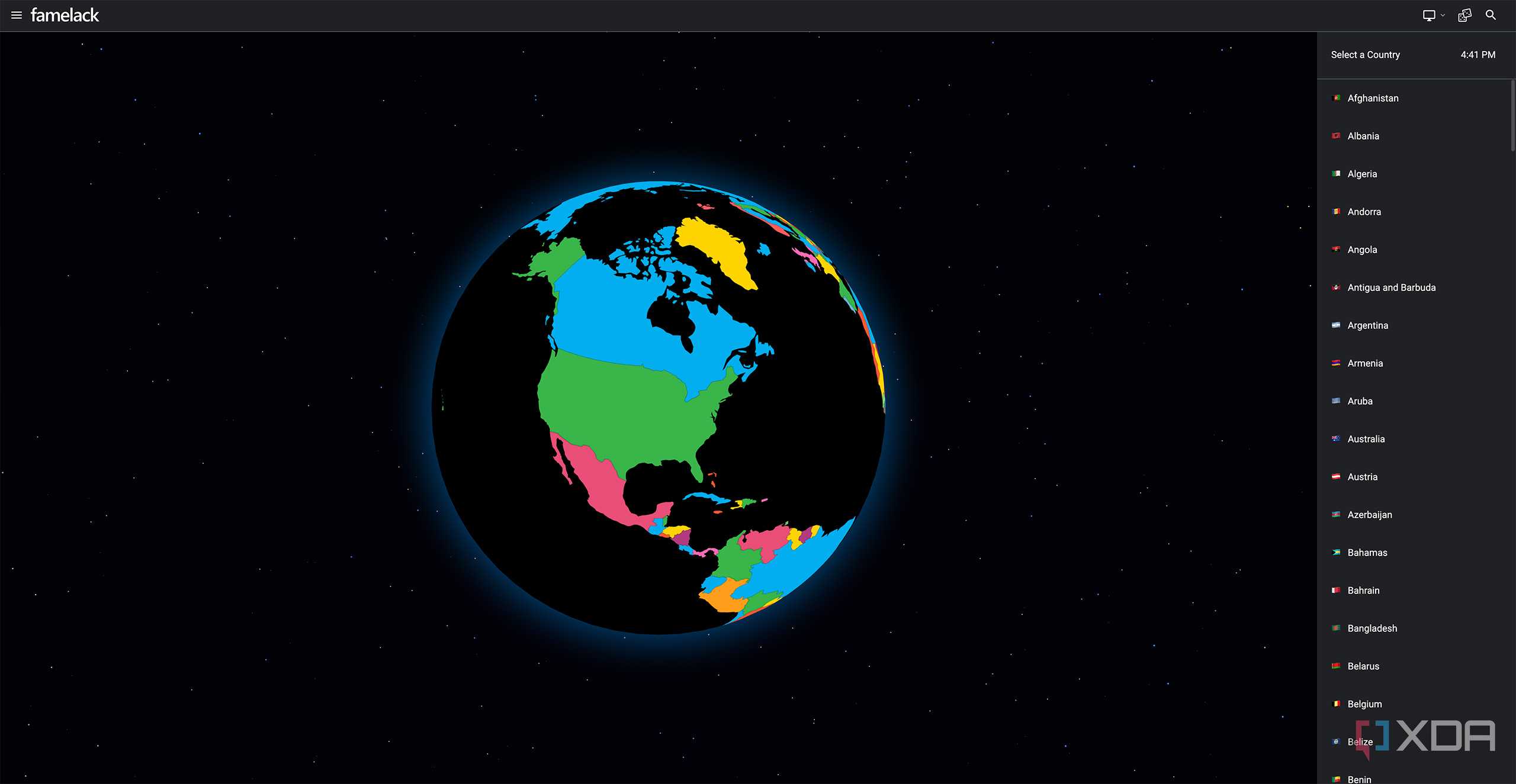 A screenshot of Famelack's homepage