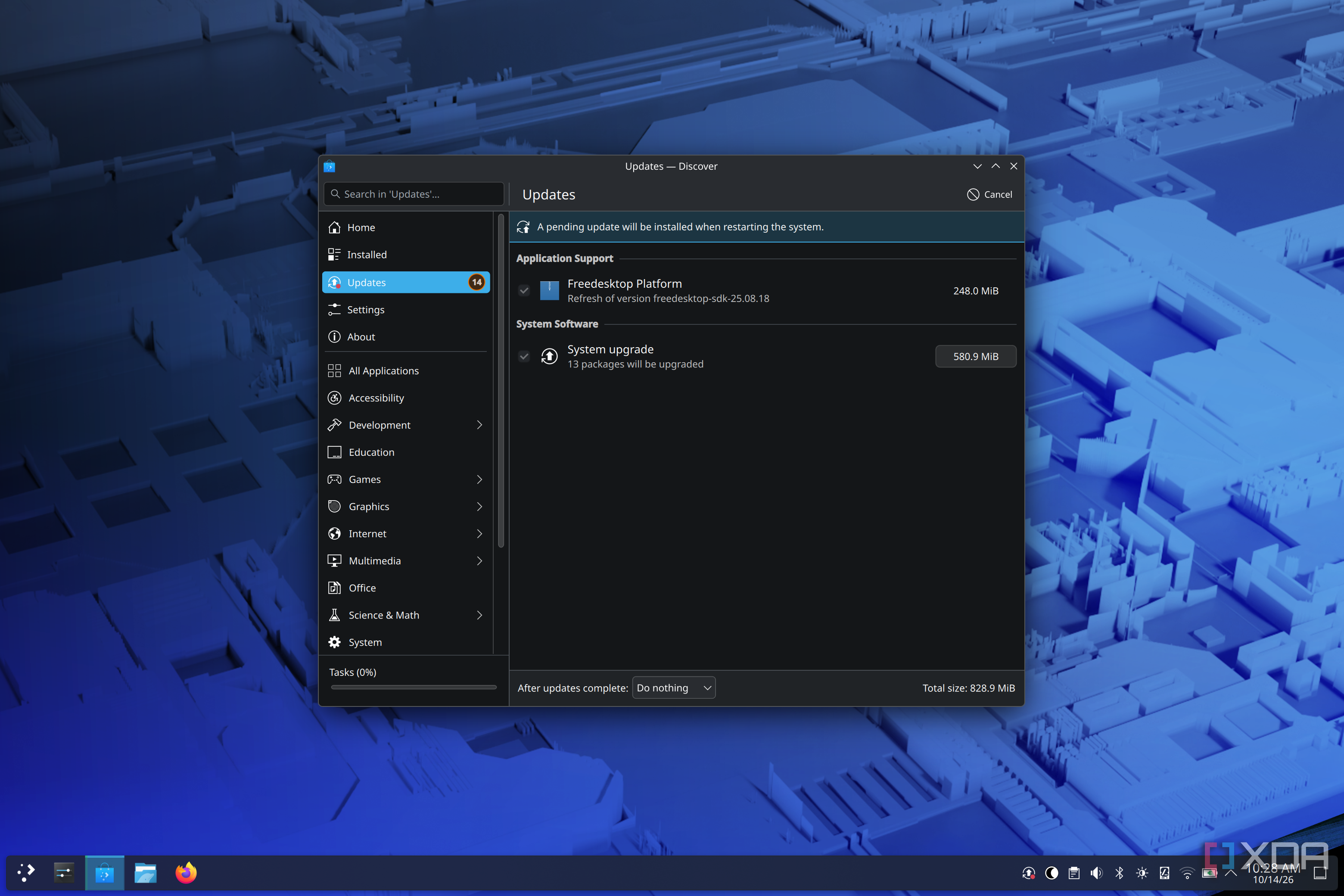 Screenshot of Discover showing a list of updates on Fedora KDE Plasma Workstation