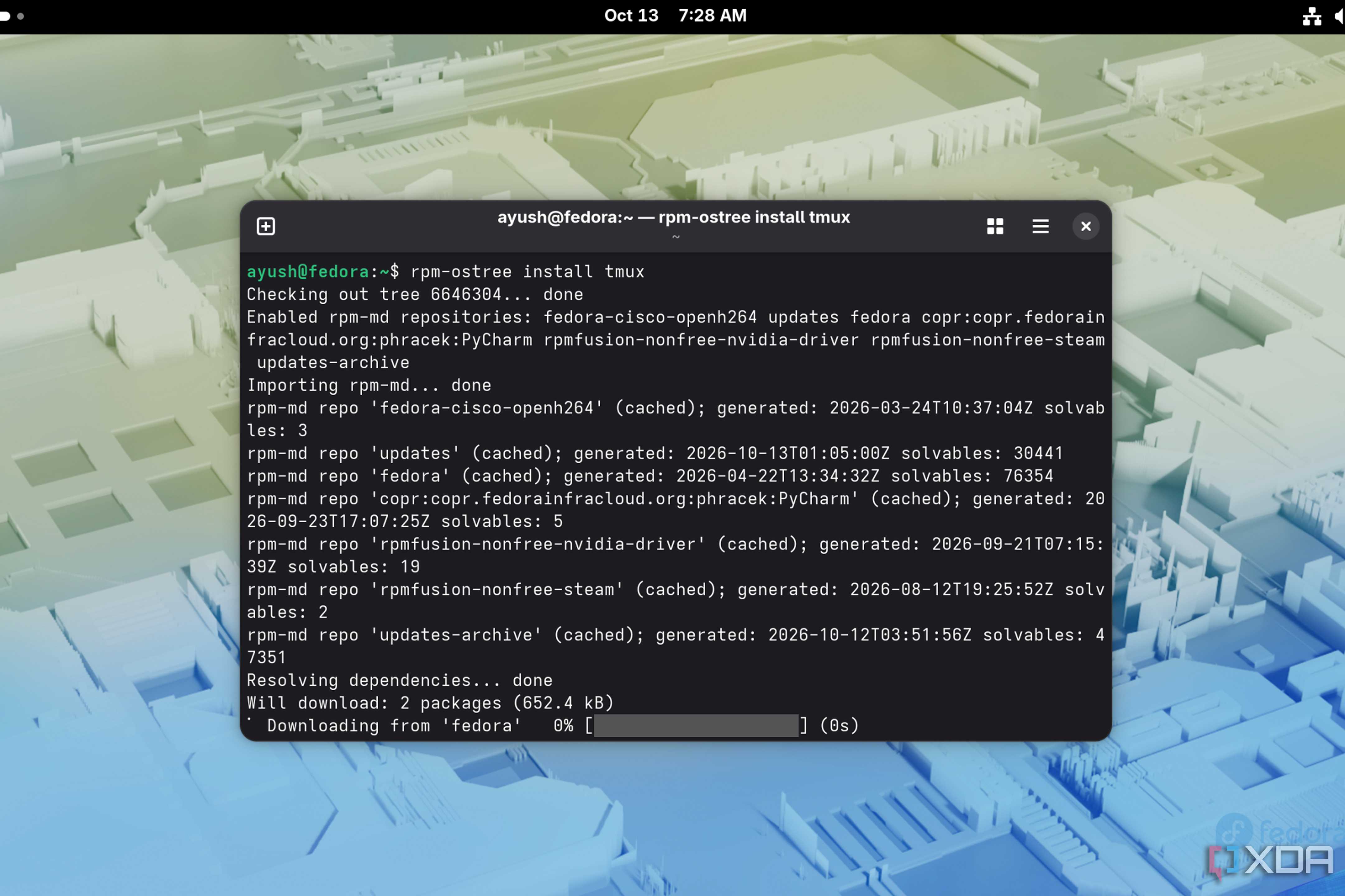 Installing tmux using rpm-ostree