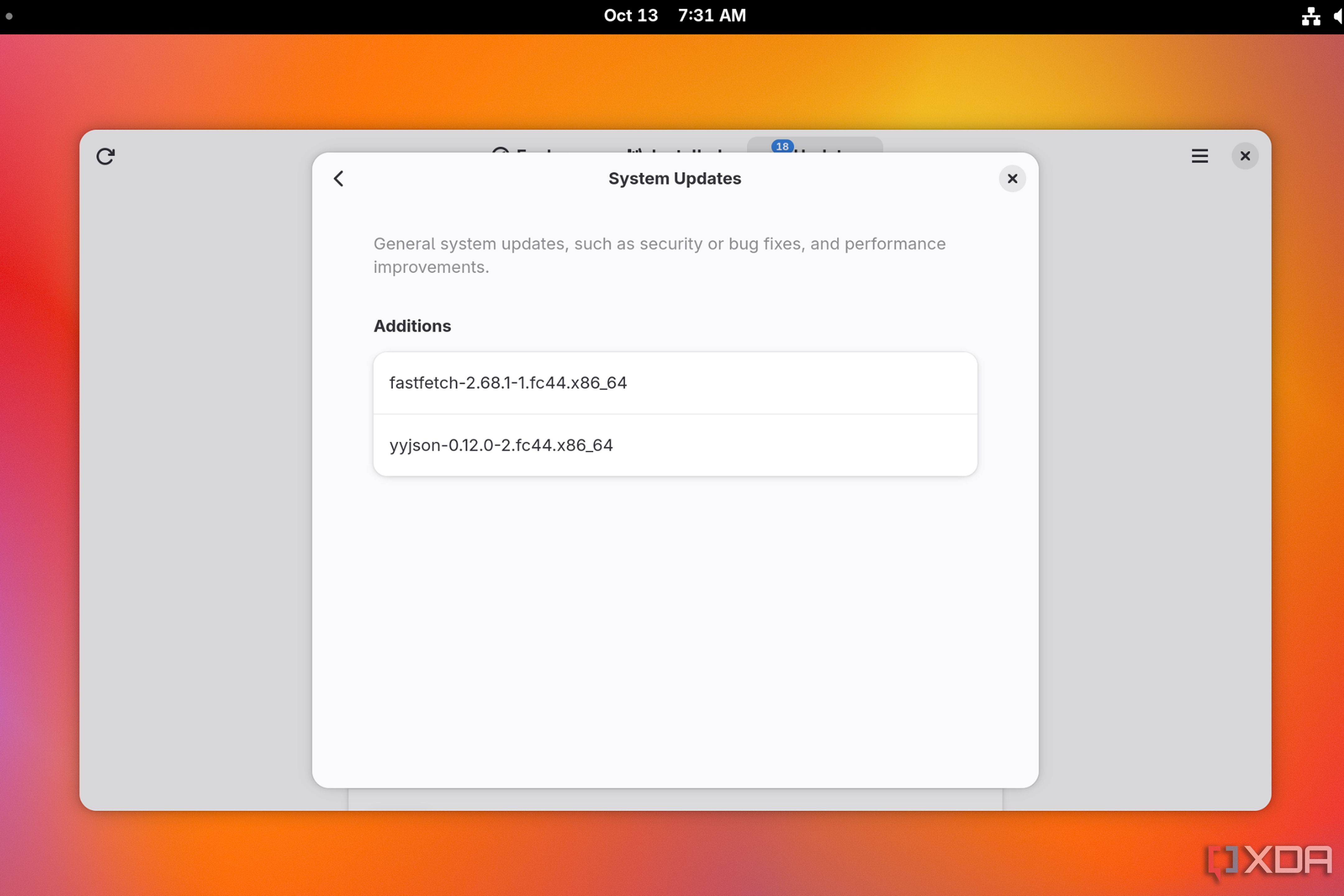 The installed updates on Fedora Silverblue
