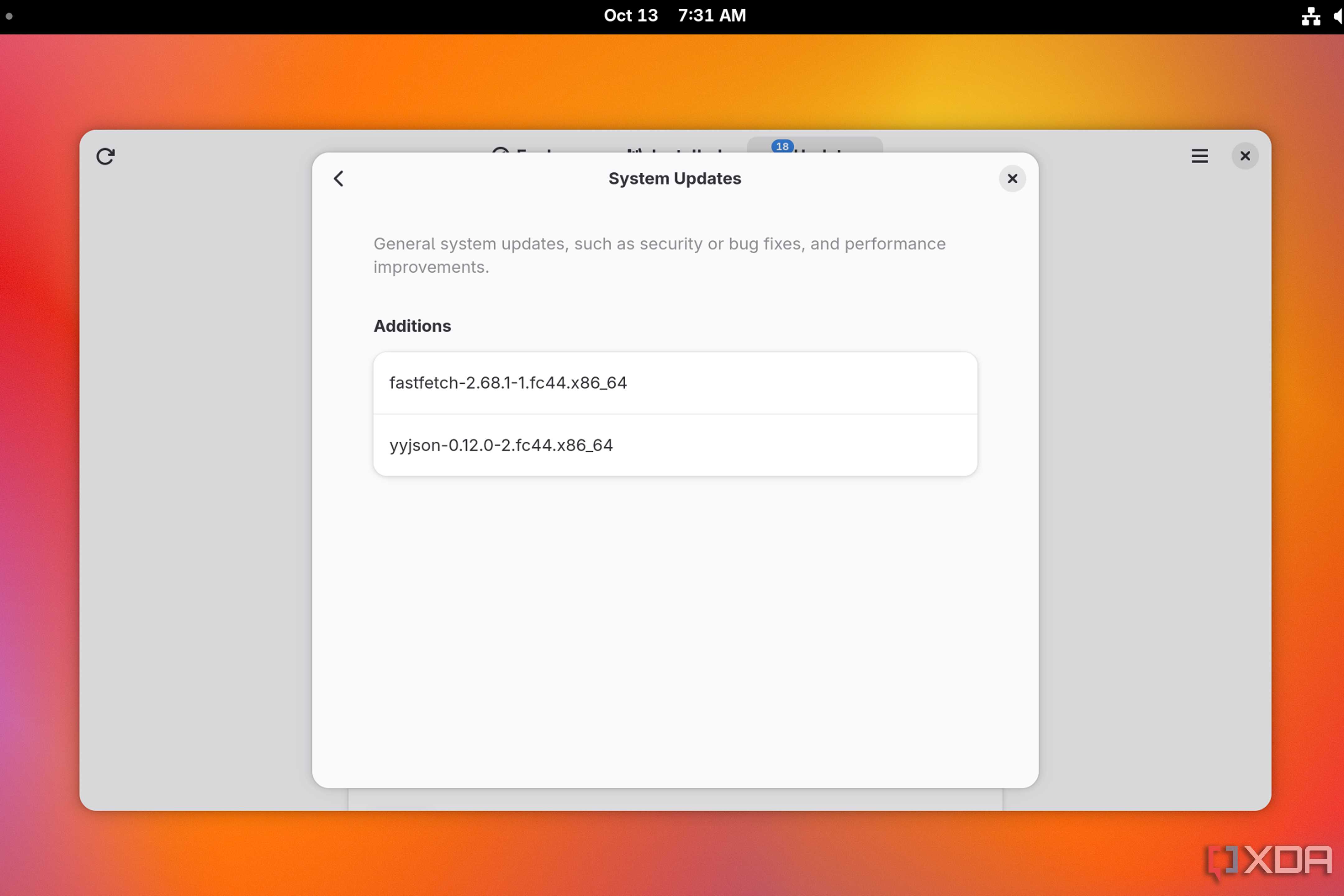 The installed updates on Fedora Silverblue