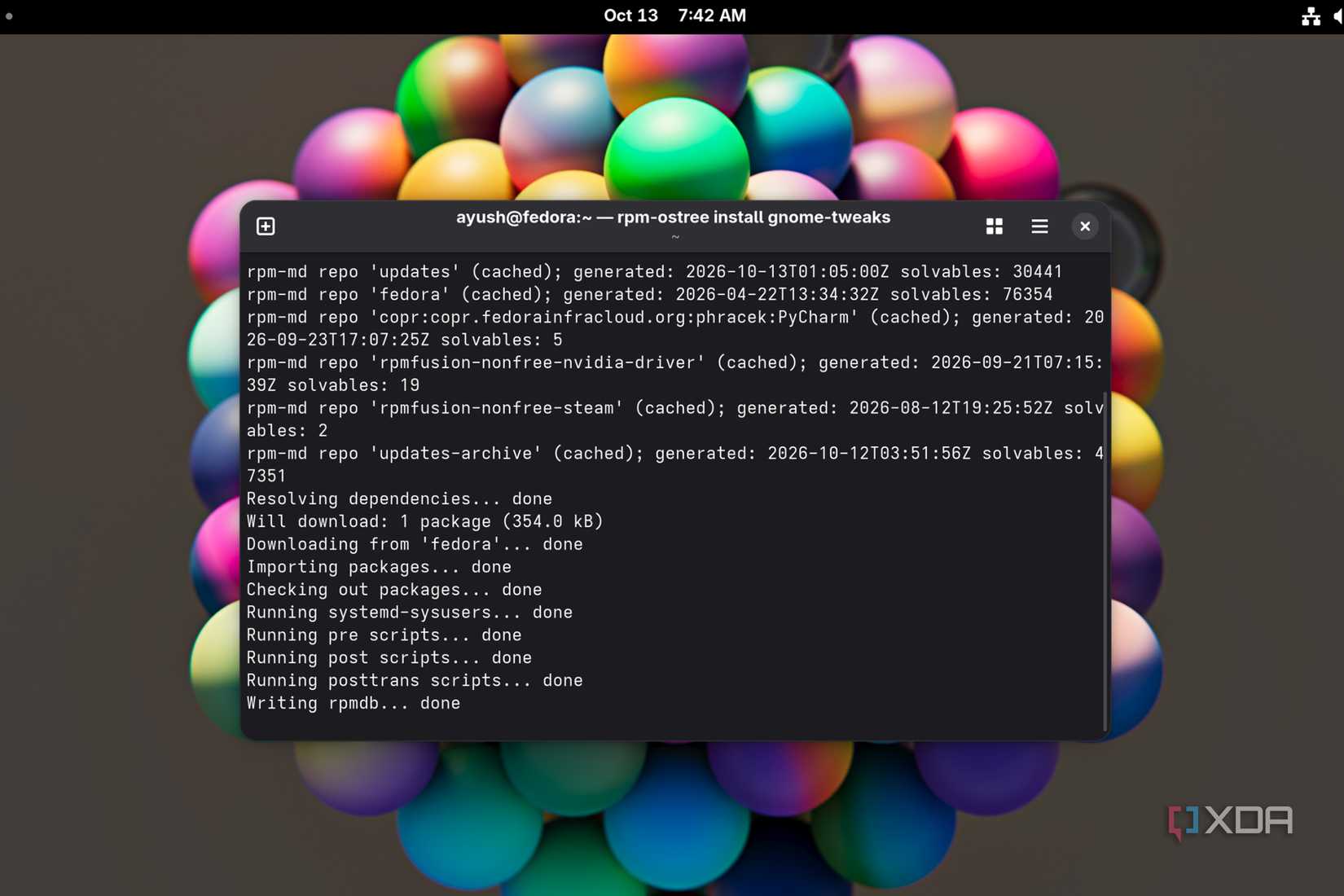 installing GNOME tweaks on Fedora Silverblue