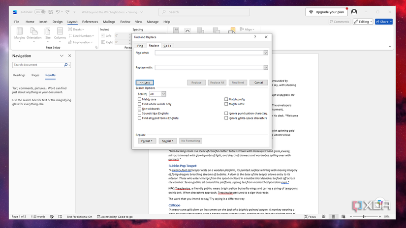 Advanced find and replace in Microsoft Word