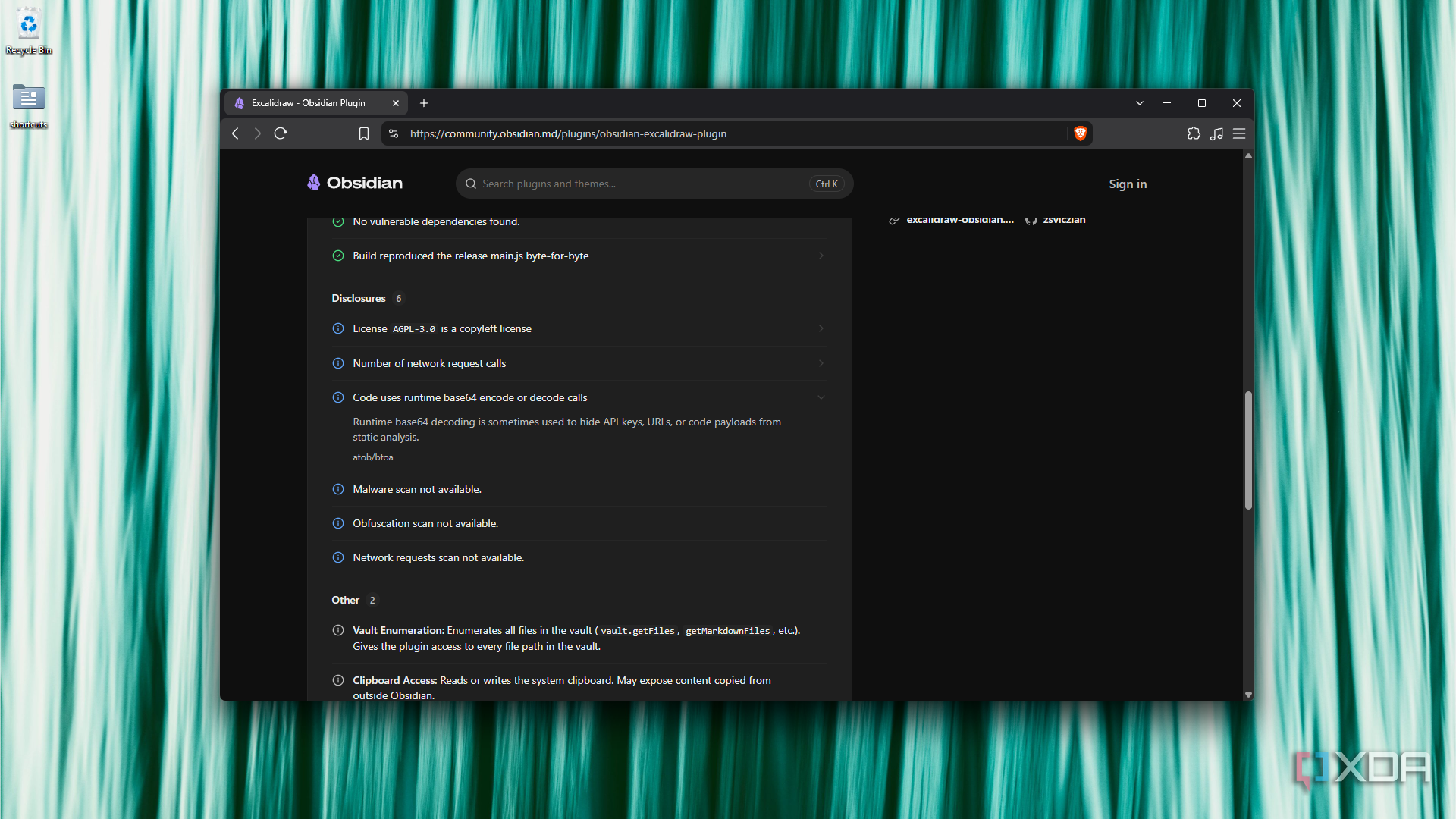 finding Excalidraw disclosures section in Brave