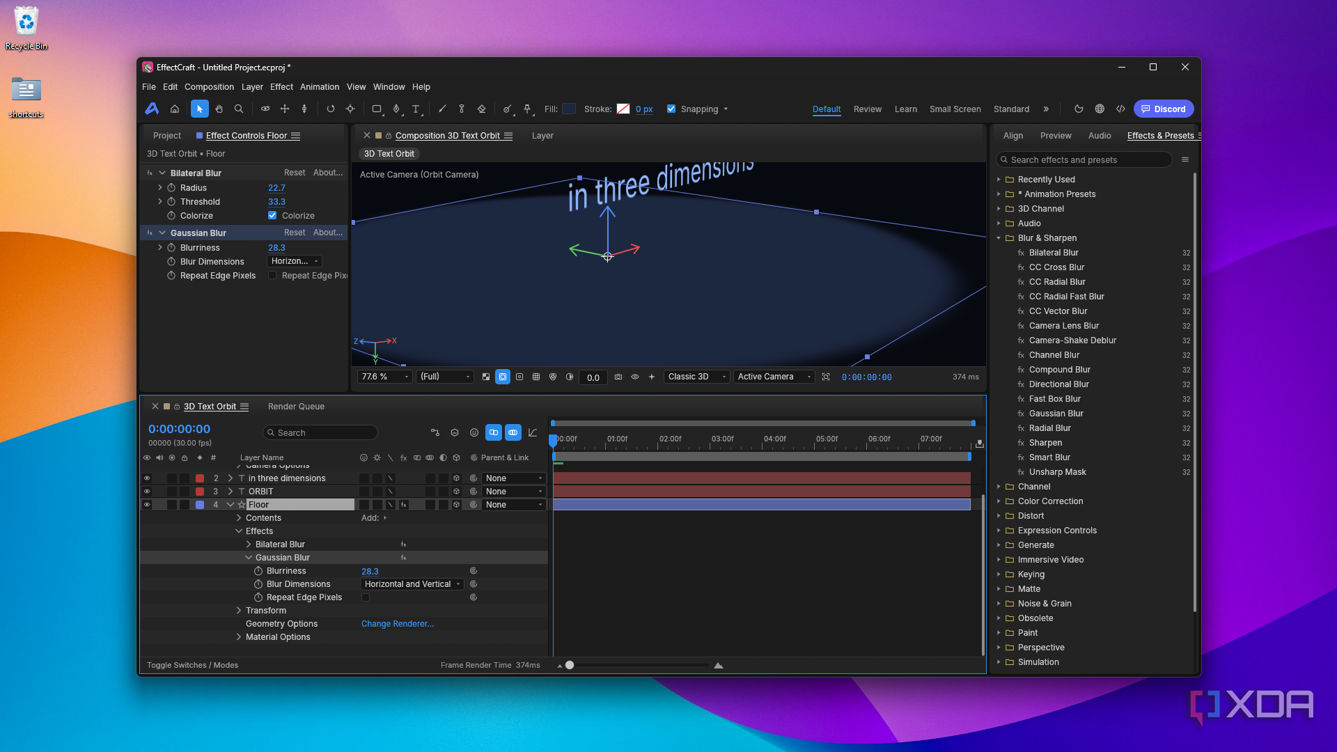 finding Gaussian Blur stacked on Floor in EffectCraft