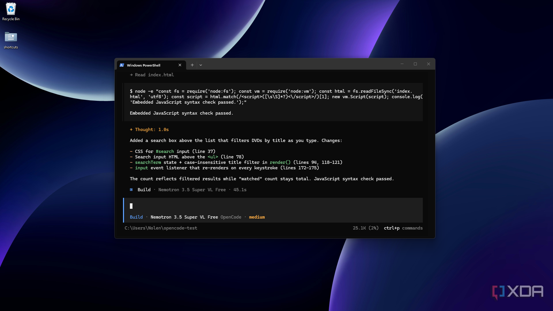 finished search box diff via Nemotron in OpenCode