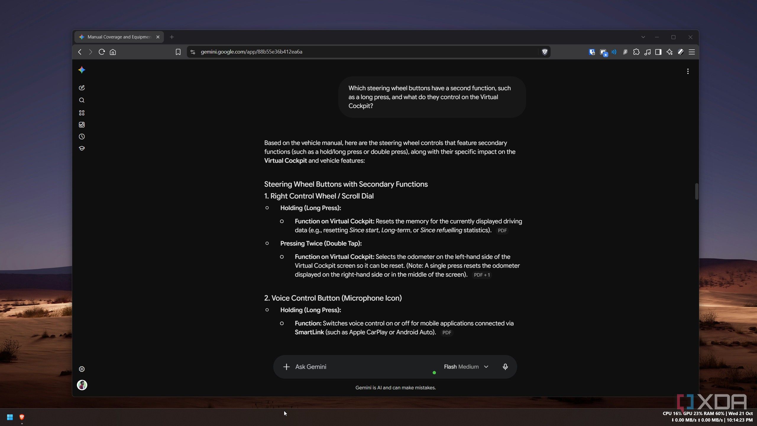 Gemini Notebook saying a long press on the right scroll dial resets the driving data