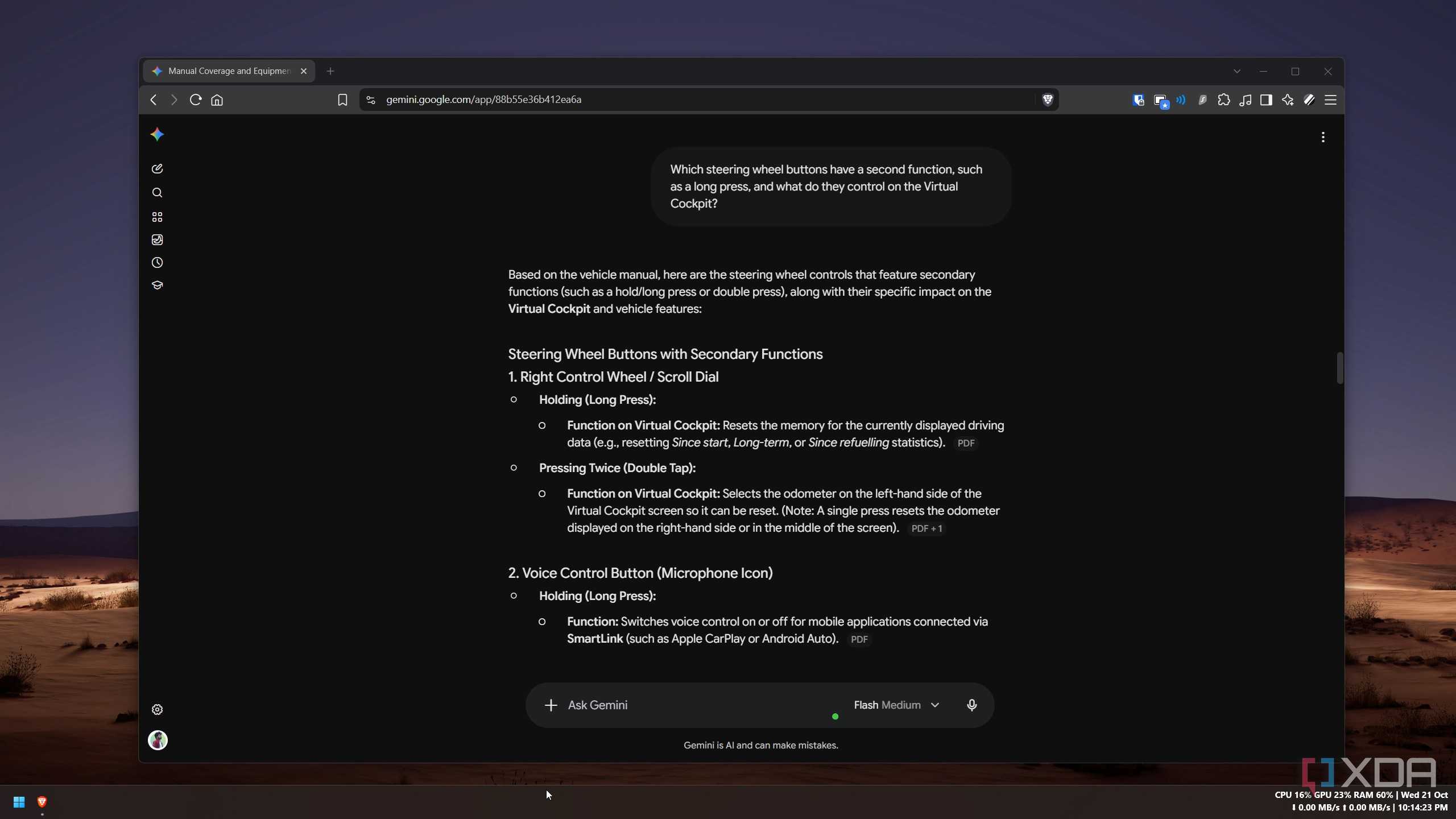 Gemini Notebook saying a long press on the right scroll dial resets the driving data