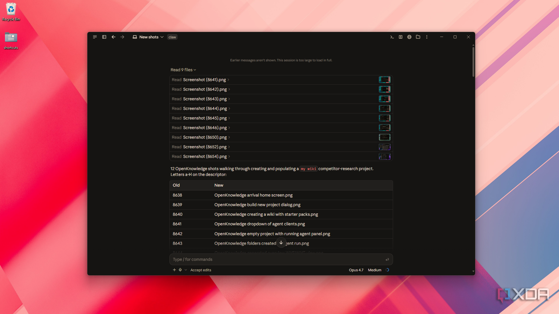 generated OpenKnowledge rename table recap in Claude Code