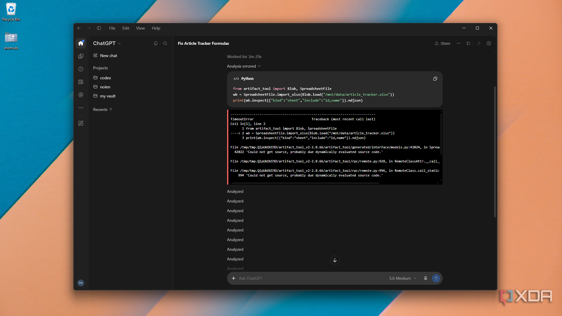 generated spreadsheet import timeout in ChatGPT