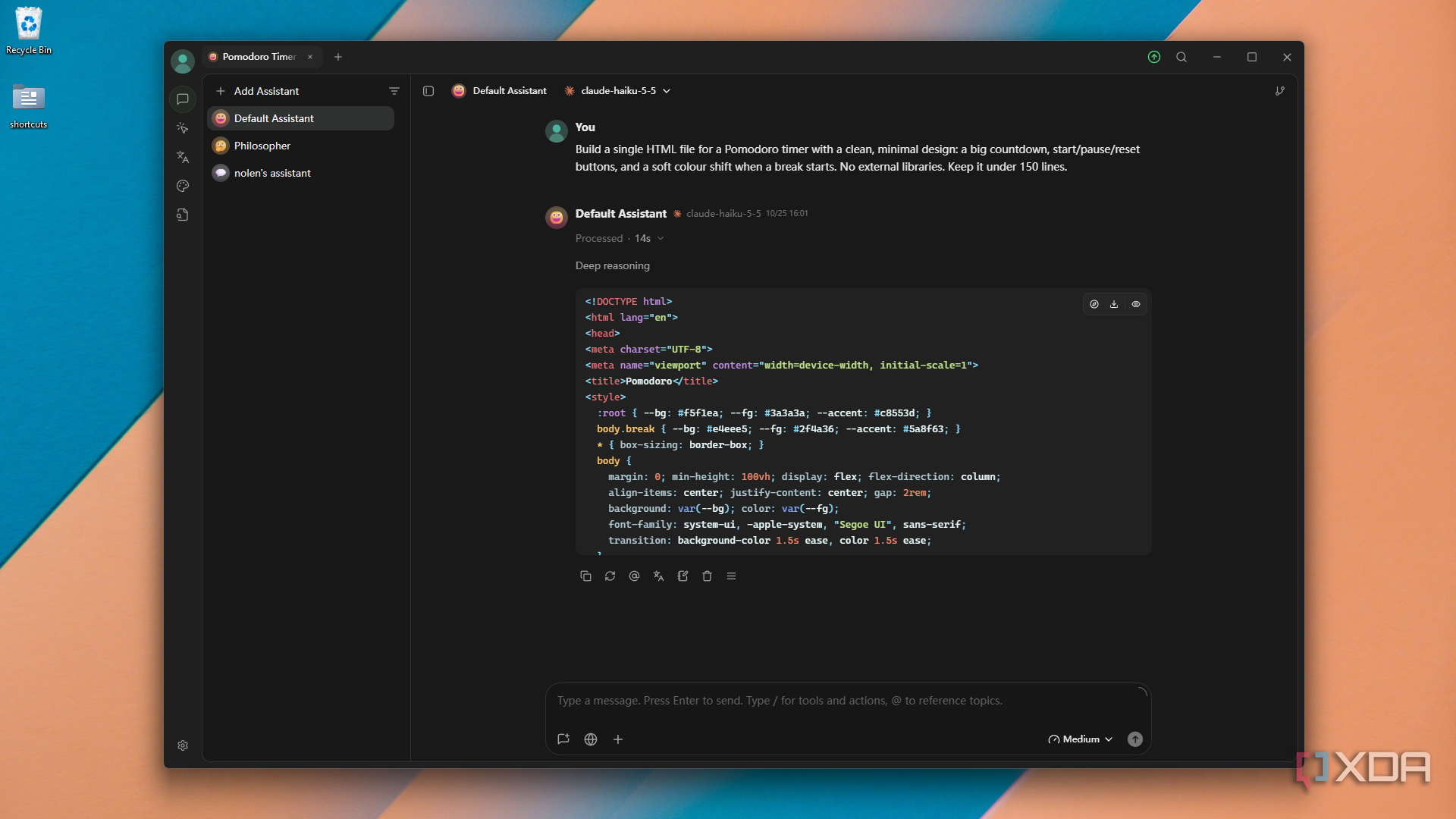 generating Pomodoro timer code in Cherry Studio