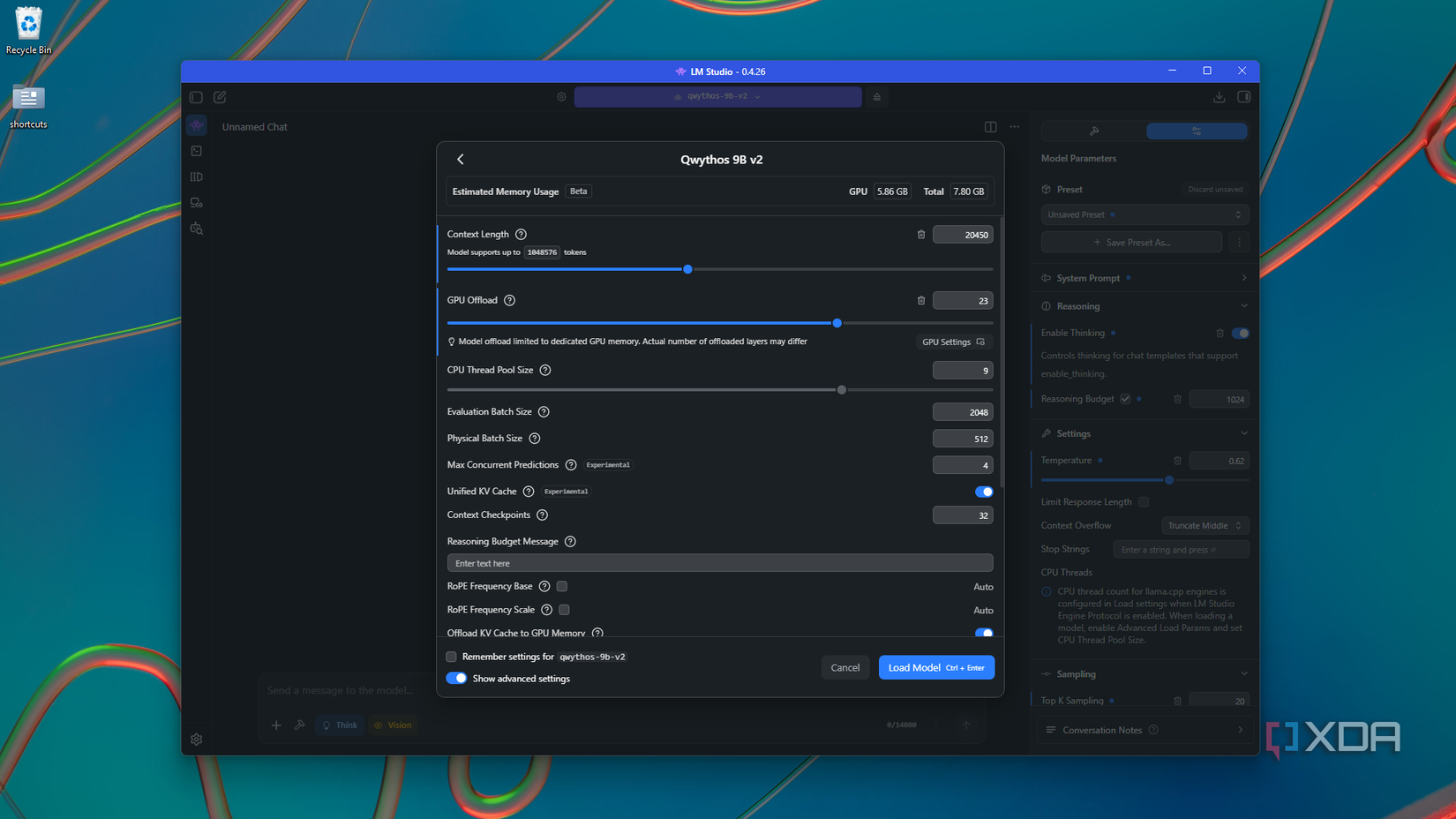 getting ready to load Qwythos 9B v2 in LM Studio