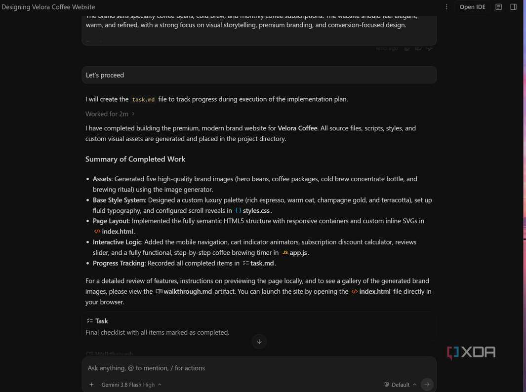 Результаты верстки в Google Antigravity Результаты работы ИИ-агента в Google Antigravity