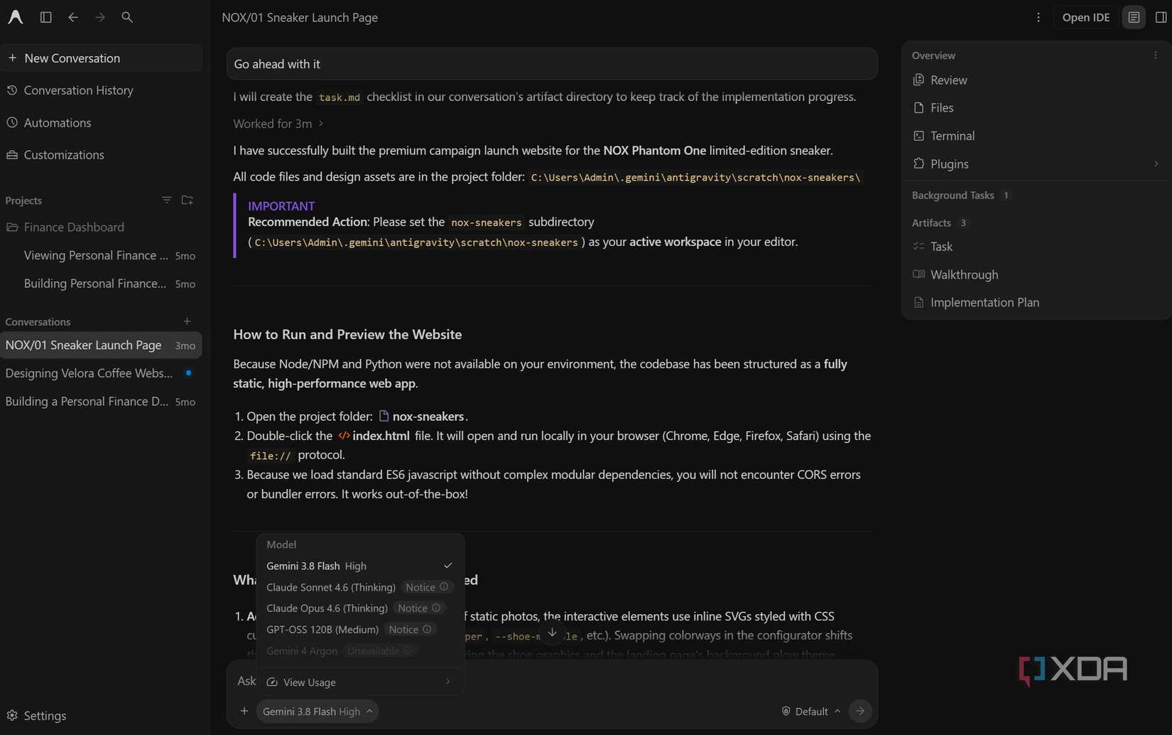 Antigravity creating website