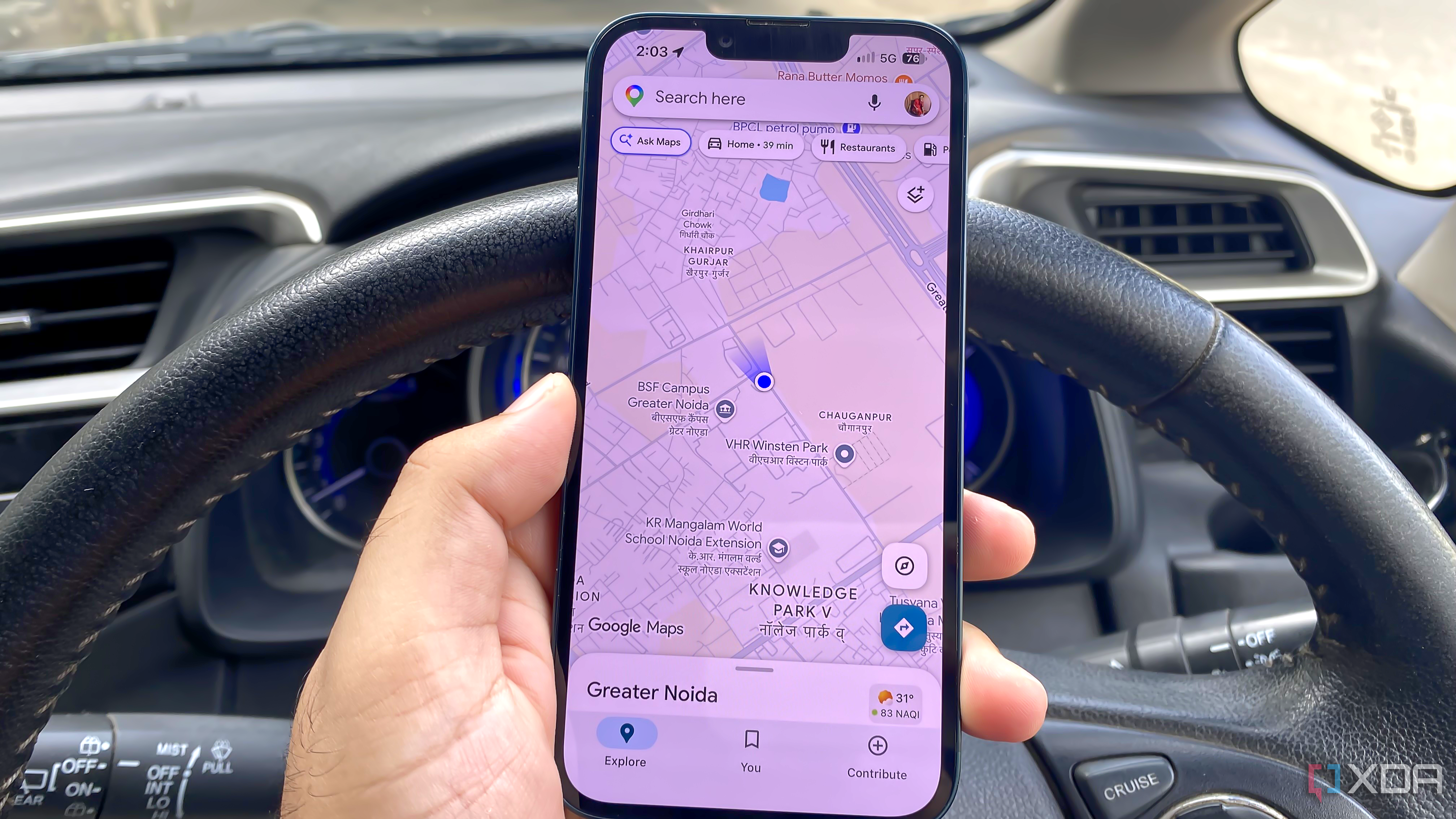 google maps running on an iPhone inside a car
