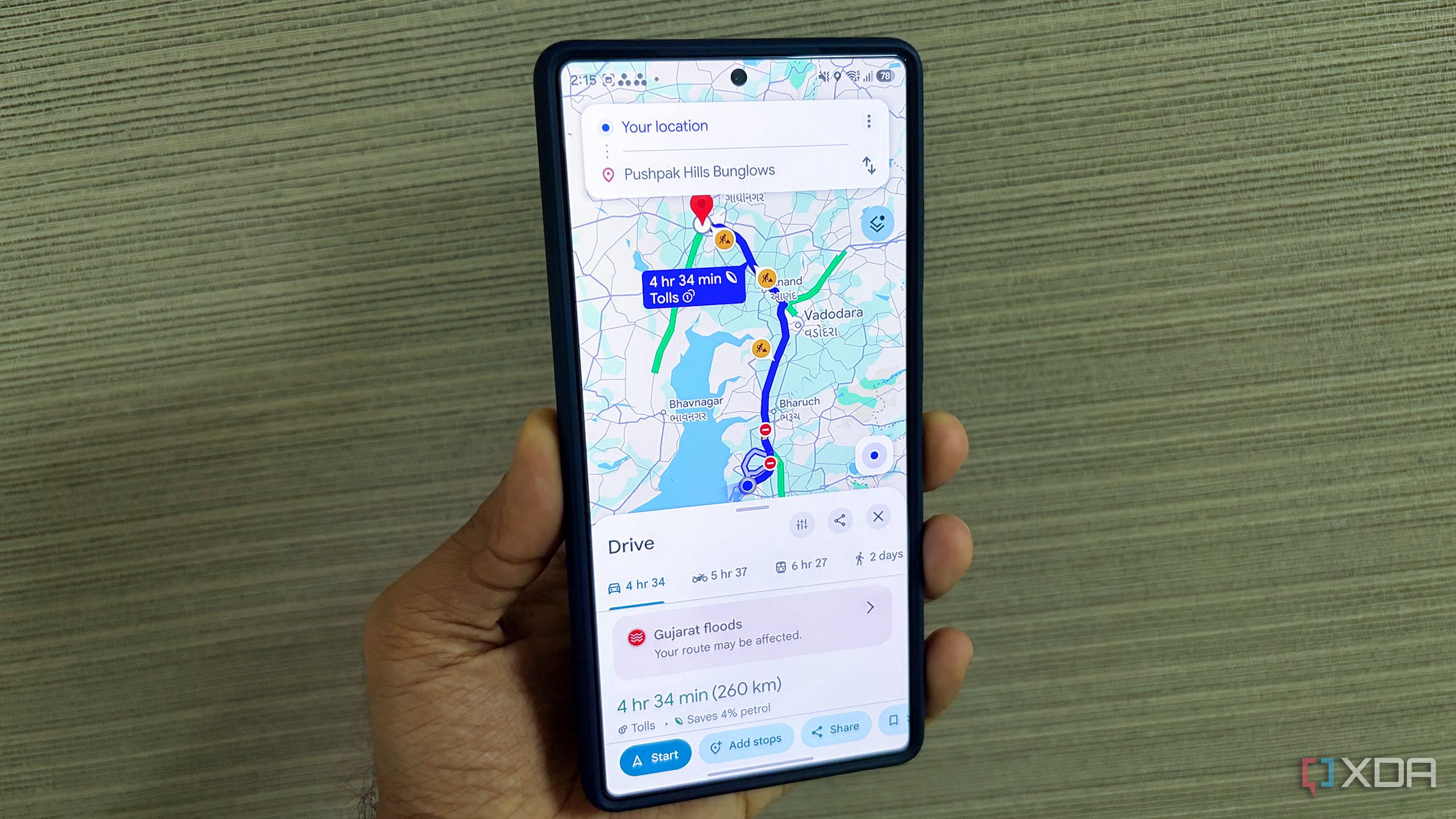 Samsung phone running Google Maps