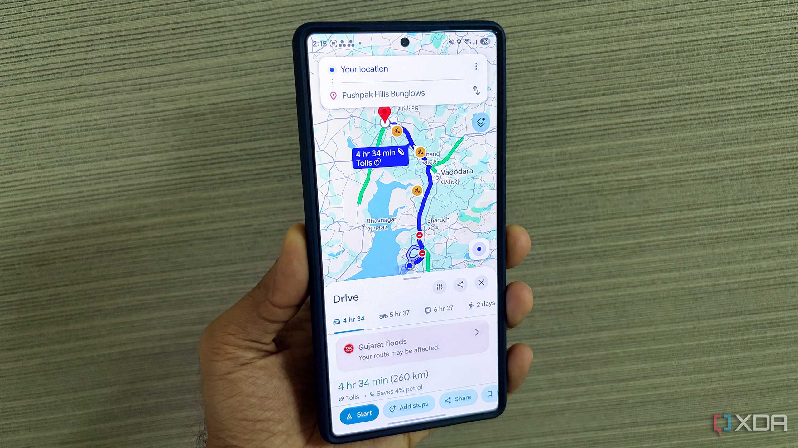 Samsung phone running Google Maps