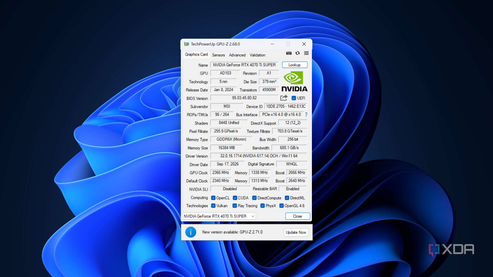 GPU-Z running on a Windows 11 PC displaying information on RTX 4070 Ti Super.